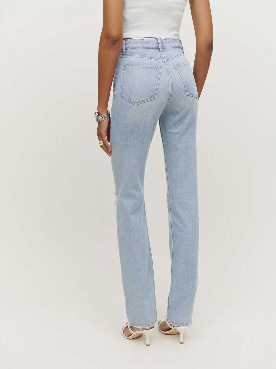 Women's Reformation Cynthia High Rise Straight Long Jeans Light Blue | USA-058164