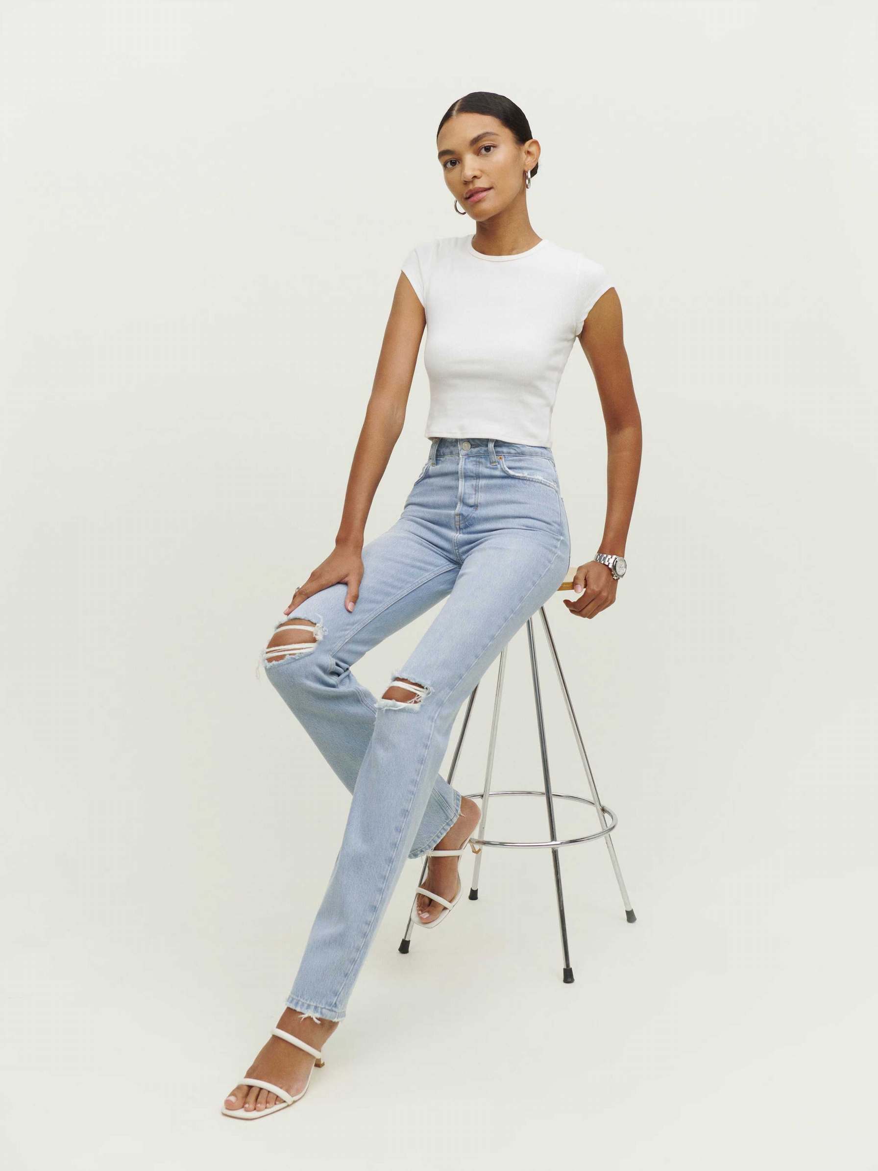 Women's Reformation Cynthia High Rise Straight Long Jeans Light Blue | USA-058164