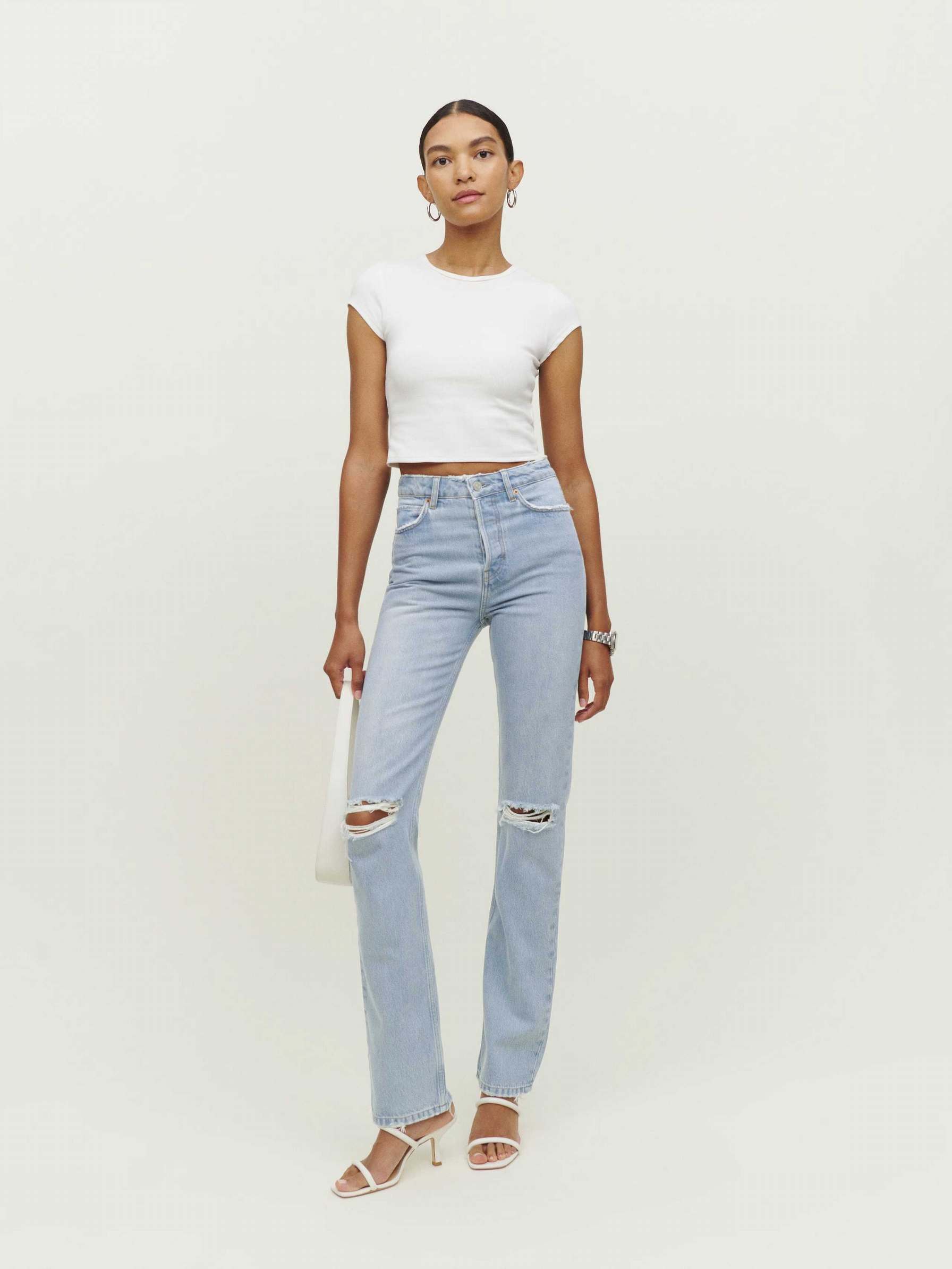 Women's Reformation Cynthia High Rise Straight Long Jeans Light Blue | USA-058164