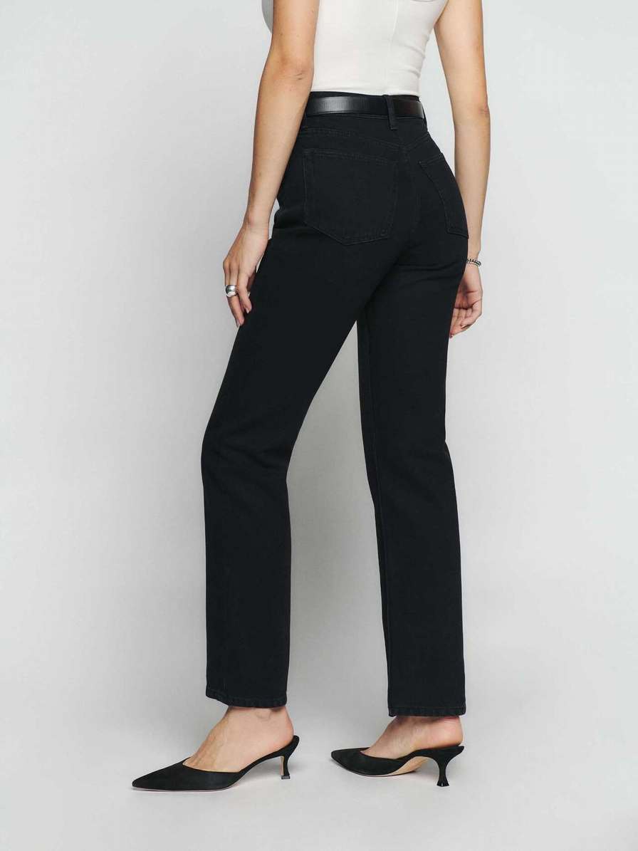 Women's Reformation Cynthia High Rise Straight Jeans Black | USA-087216