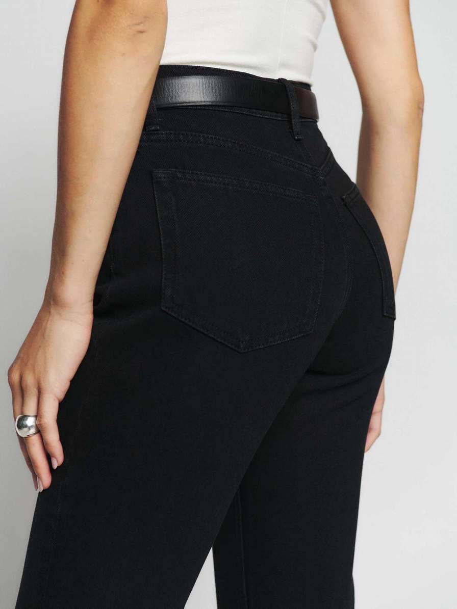 Women's Reformation Cynthia High Rise Straight Jeans Black | USA-087216