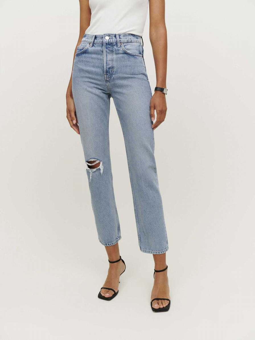 Women's Reformation Cynthia High Rise Straight Jeans Light Blue | USA-281374