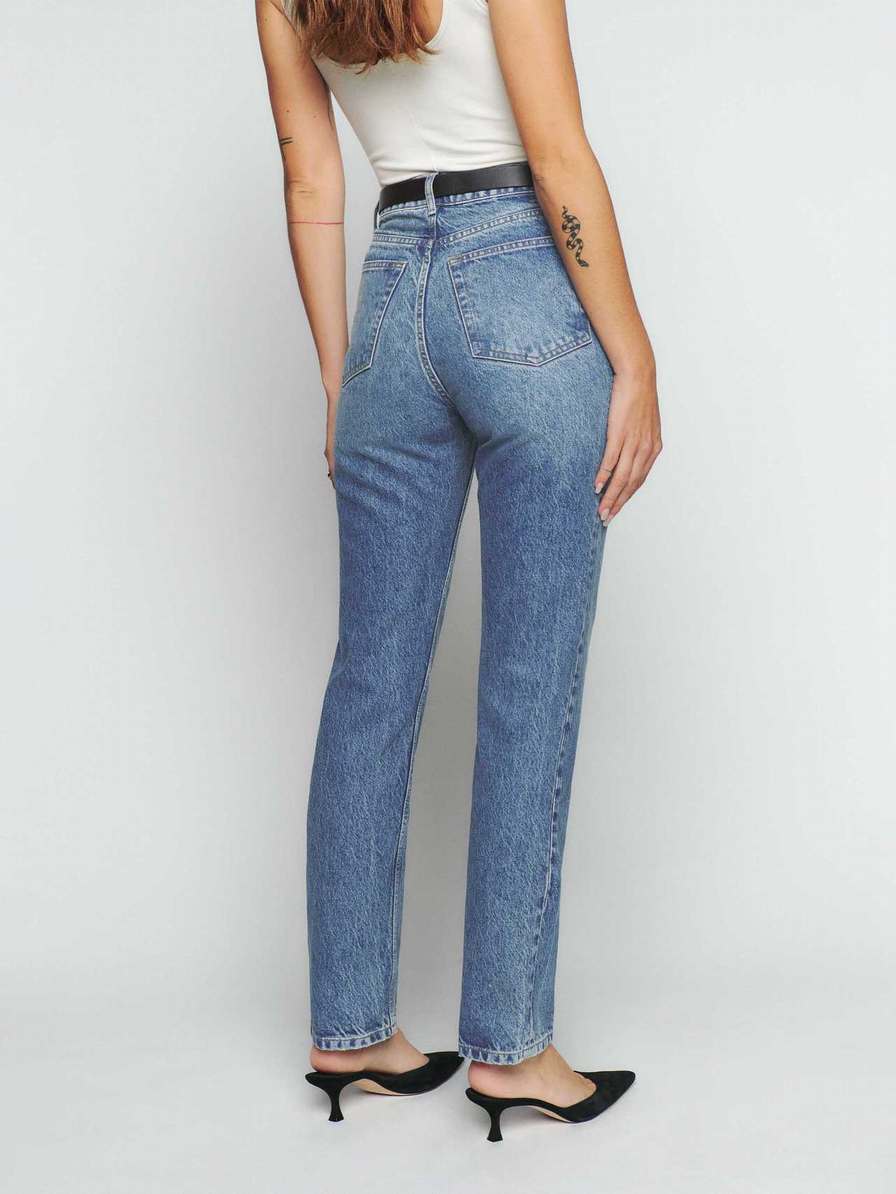 Women's Reformation Cynthia High Rise Straight Jeans Blue | USA-402715