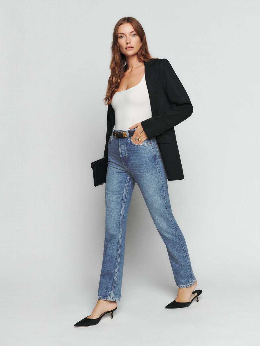 Women's Reformation Cynthia High Rise Straight Jeans Blue | USA-402715