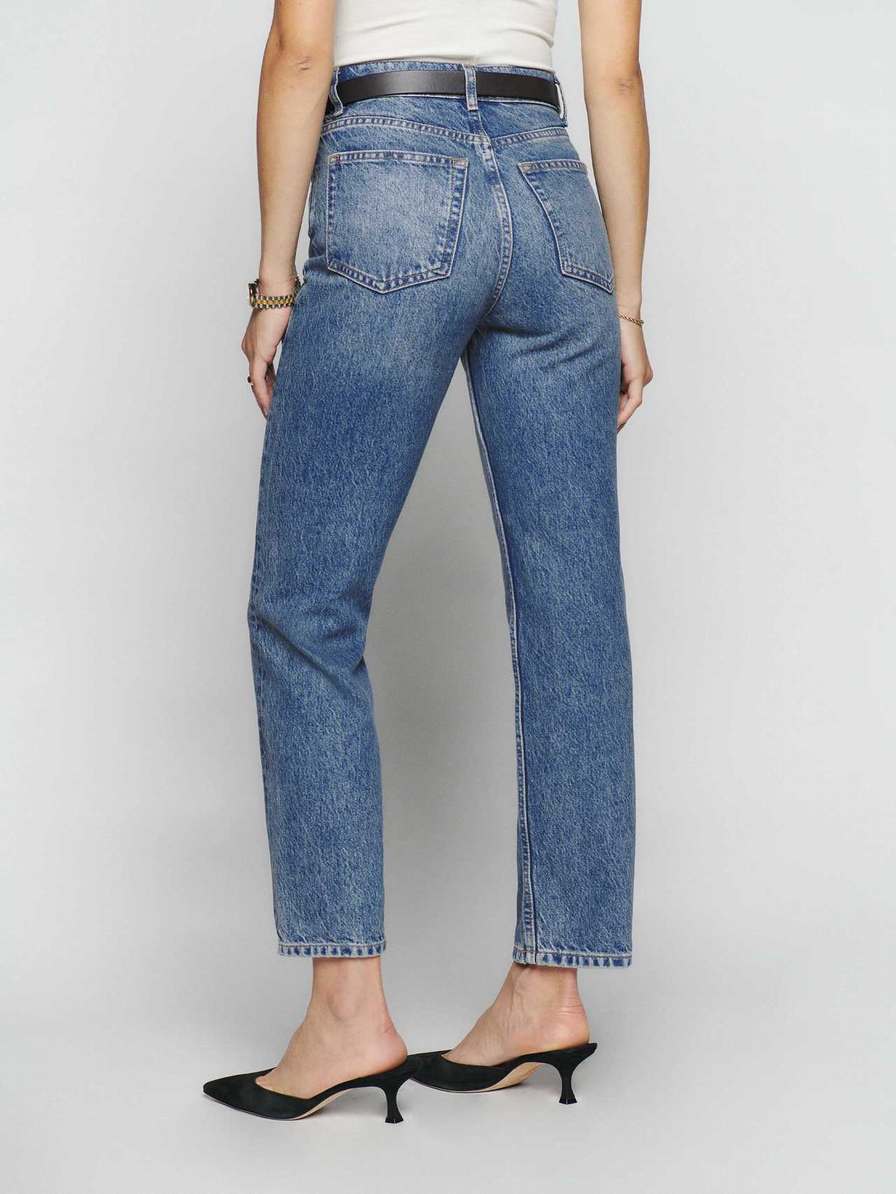 Women's Reformation Cynthia High Rise Straight Cropped Jeans Blue | USA-564732