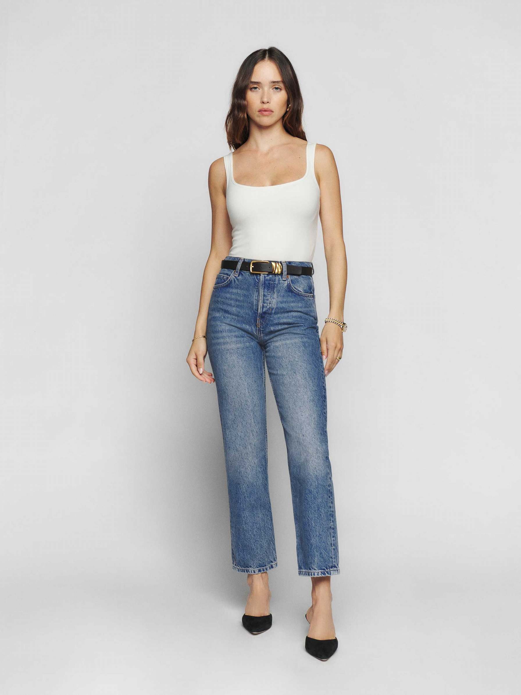 Women's Reformation Cynthia High Rise Straight Cropped Jeans Blue | USA-564732