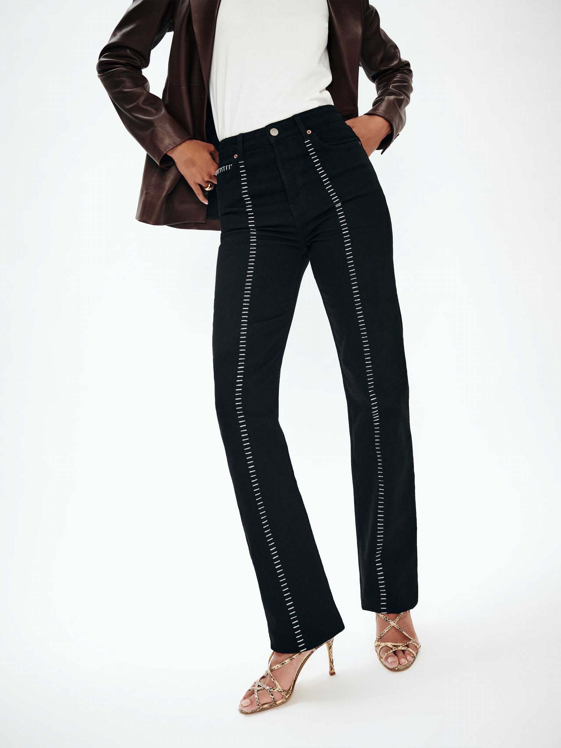 Women's Reformation Cynthia High Rise Straight Long Jeans Black | USA-687013