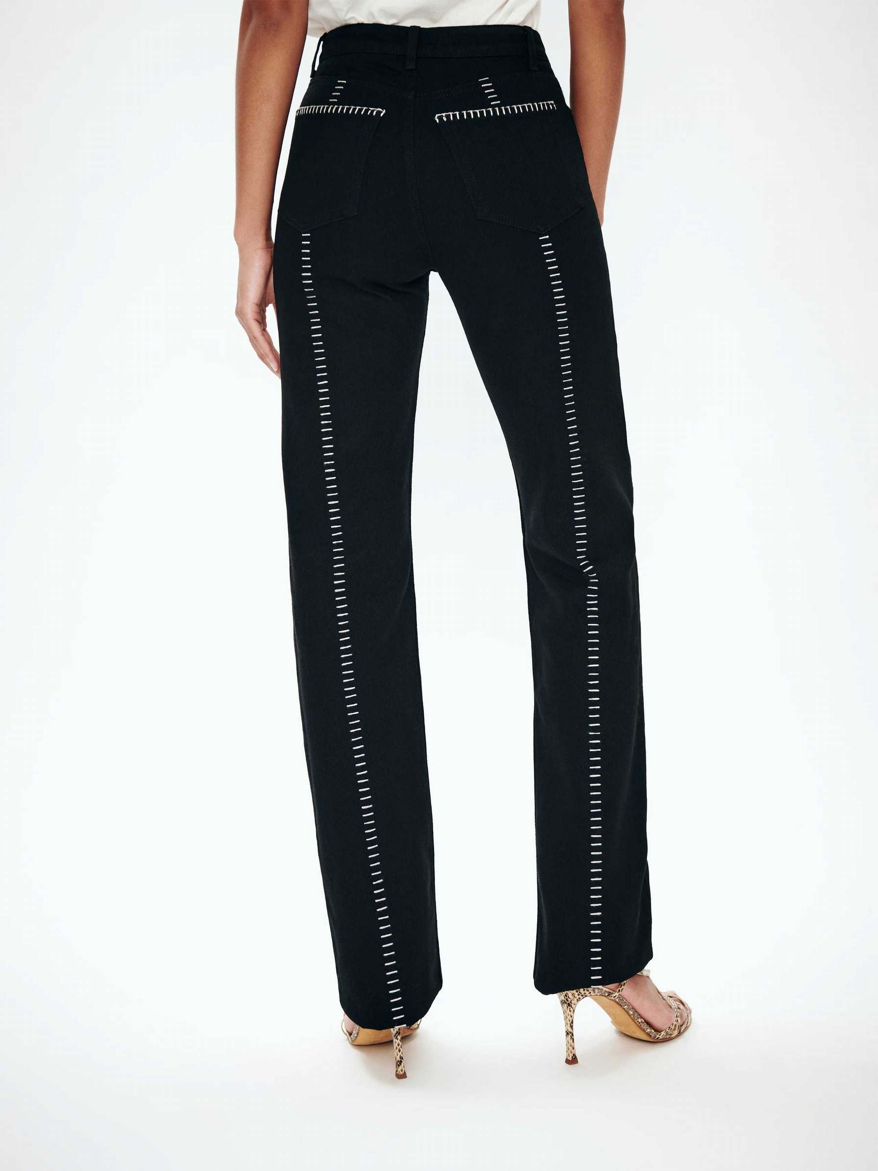 Women's Reformation Cynthia High Rise Straight Long Jeans Black | USA-687013