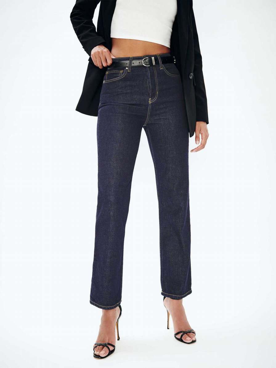 Women's Reformation Cynthia High Rise Straight Jeans Navy | USA-815720