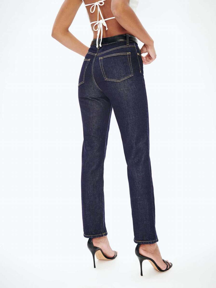 Women's Reformation Cynthia High Rise Straight Jeans Navy | USA-815720