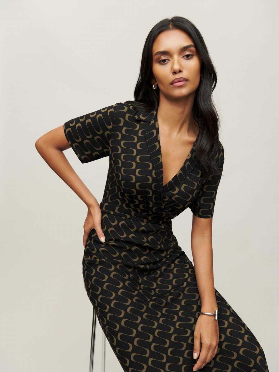 Women's Reformation Danika Dress Black / Yellow | USA-138402