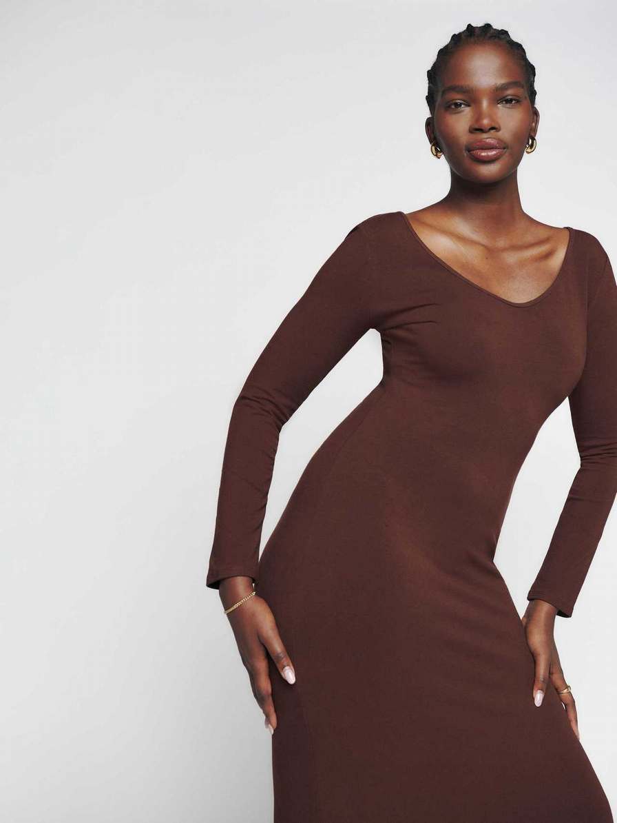 Women's Reformation Dari Knit Dress Coffee | USA-621380