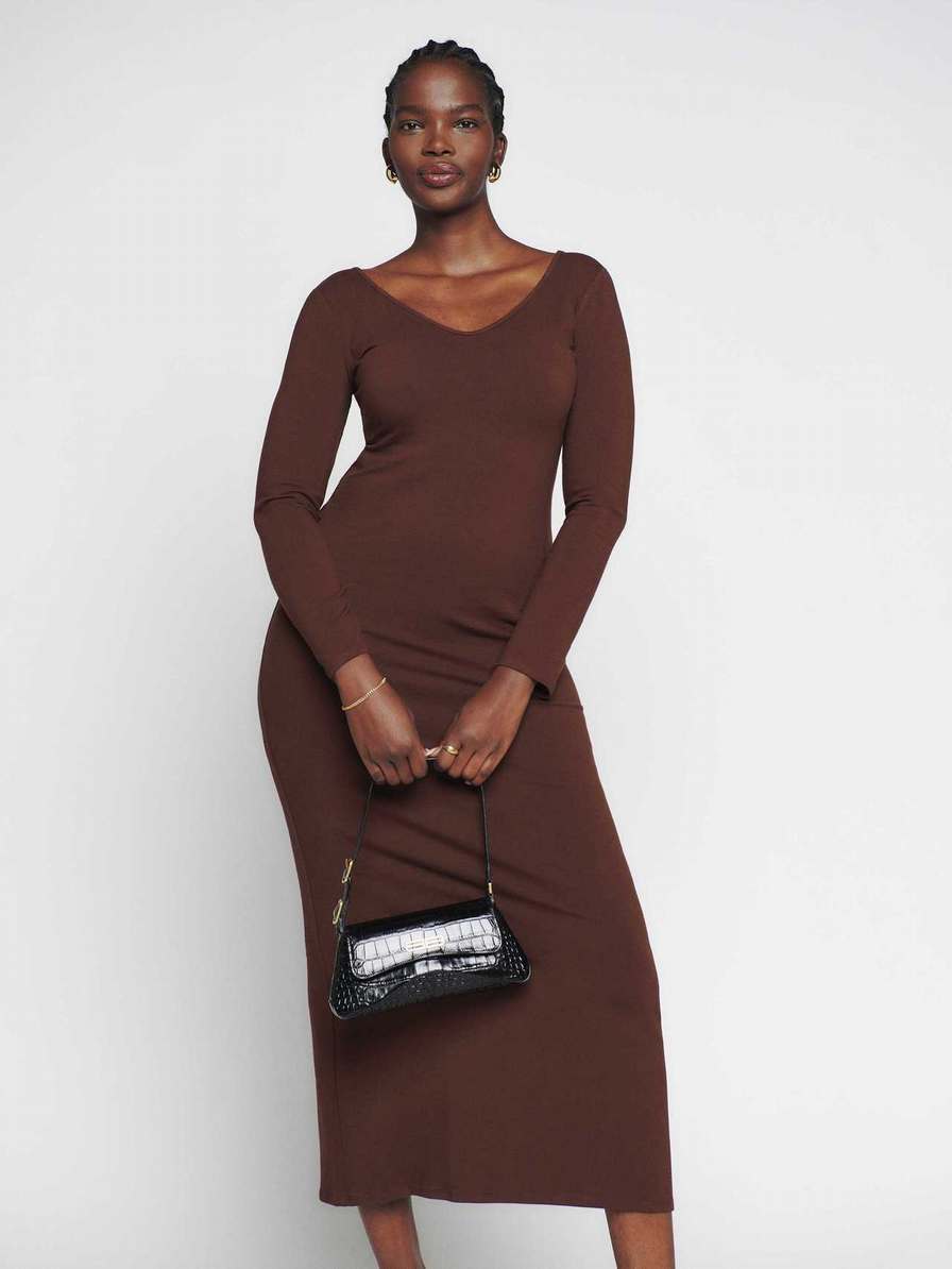 Women's Reformation Dari Knit Dress Coffee | USA-621380