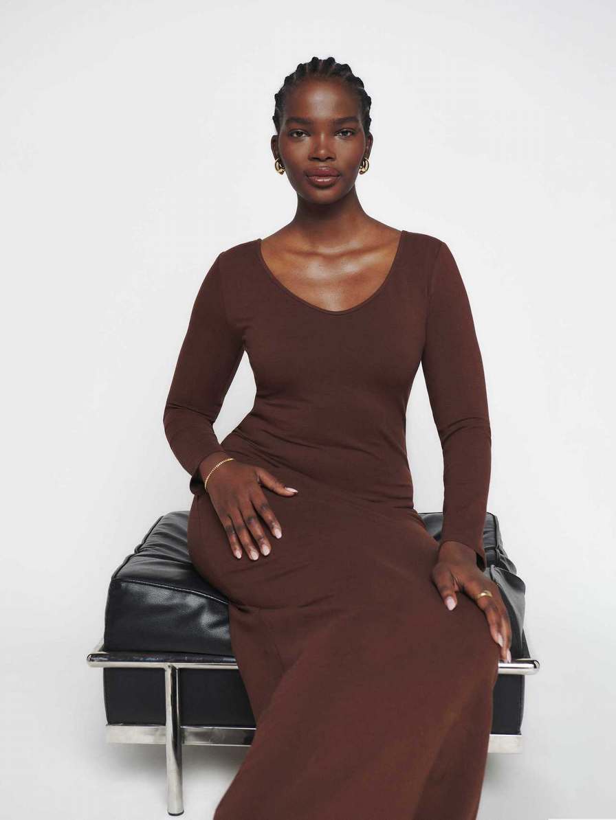 Women's Reformation Dari Knit Dress Coffee | USA-621380