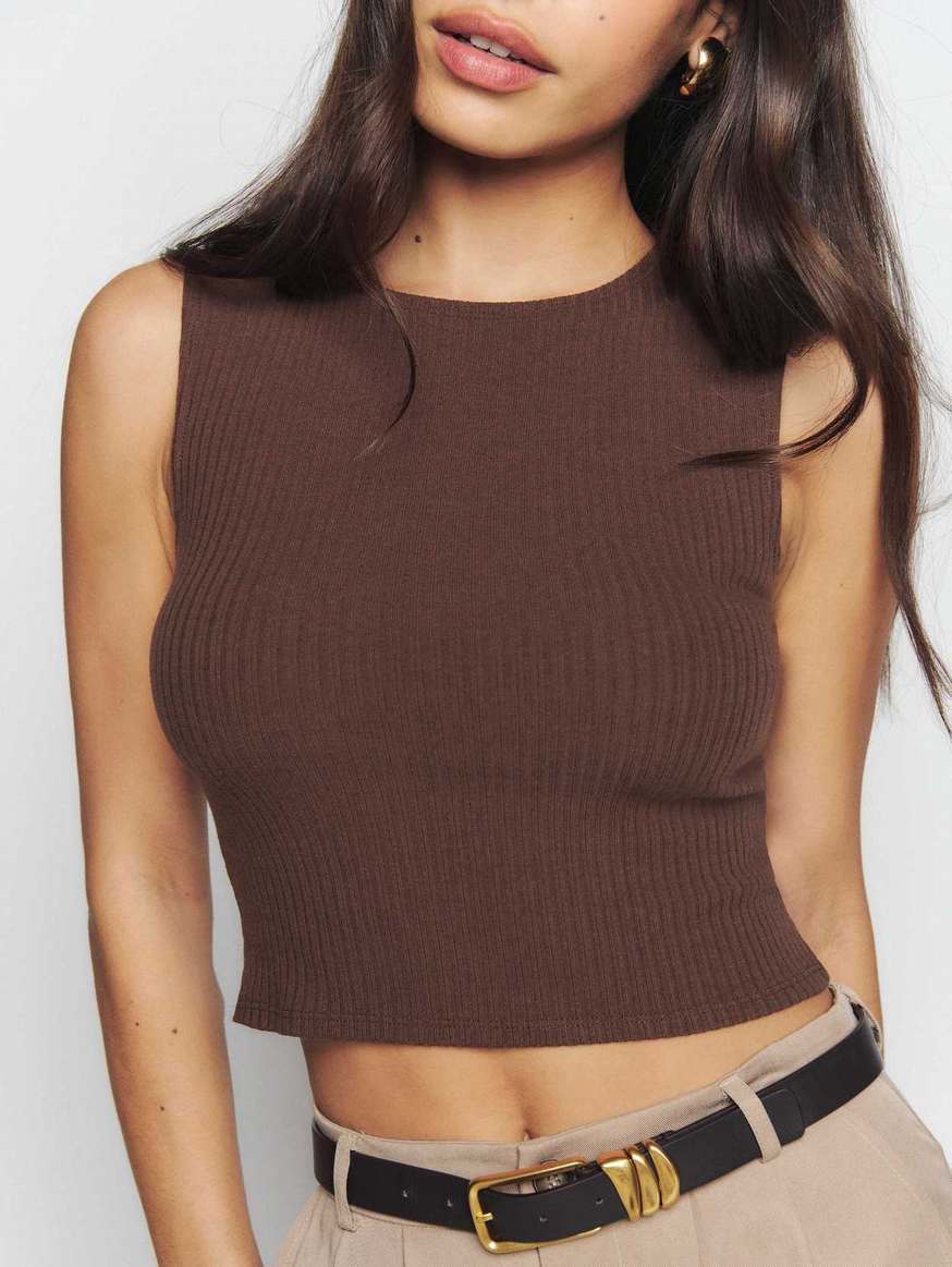 Women's Reformation Daxton Knit Tops Coffee | USA-6374108