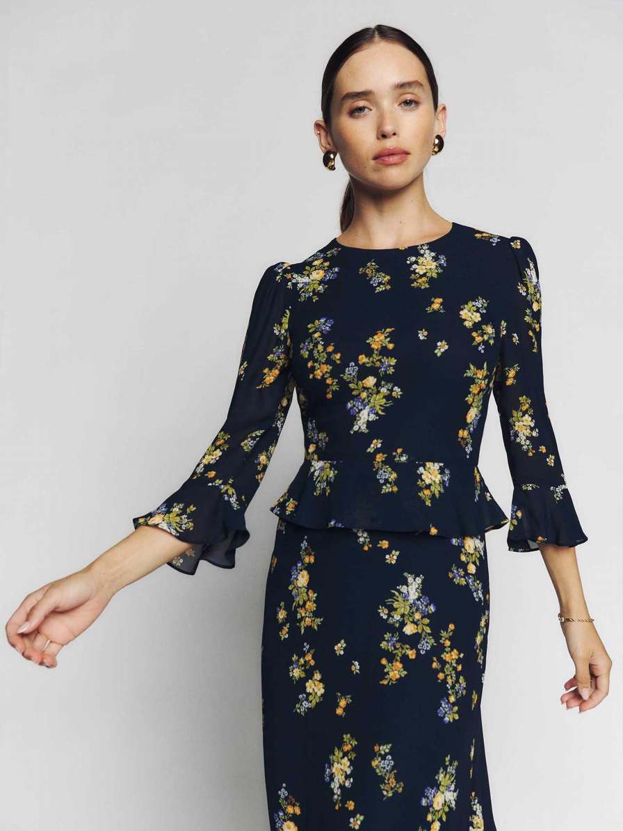 Women's Reformation Delvina Dress Navy | USA-7845261