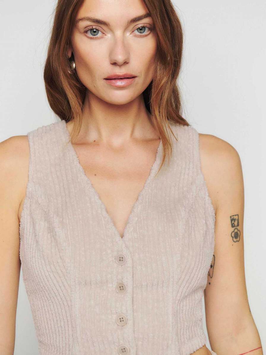 Women's Reformation Devin Corduroy Vest Beige | USA-731802