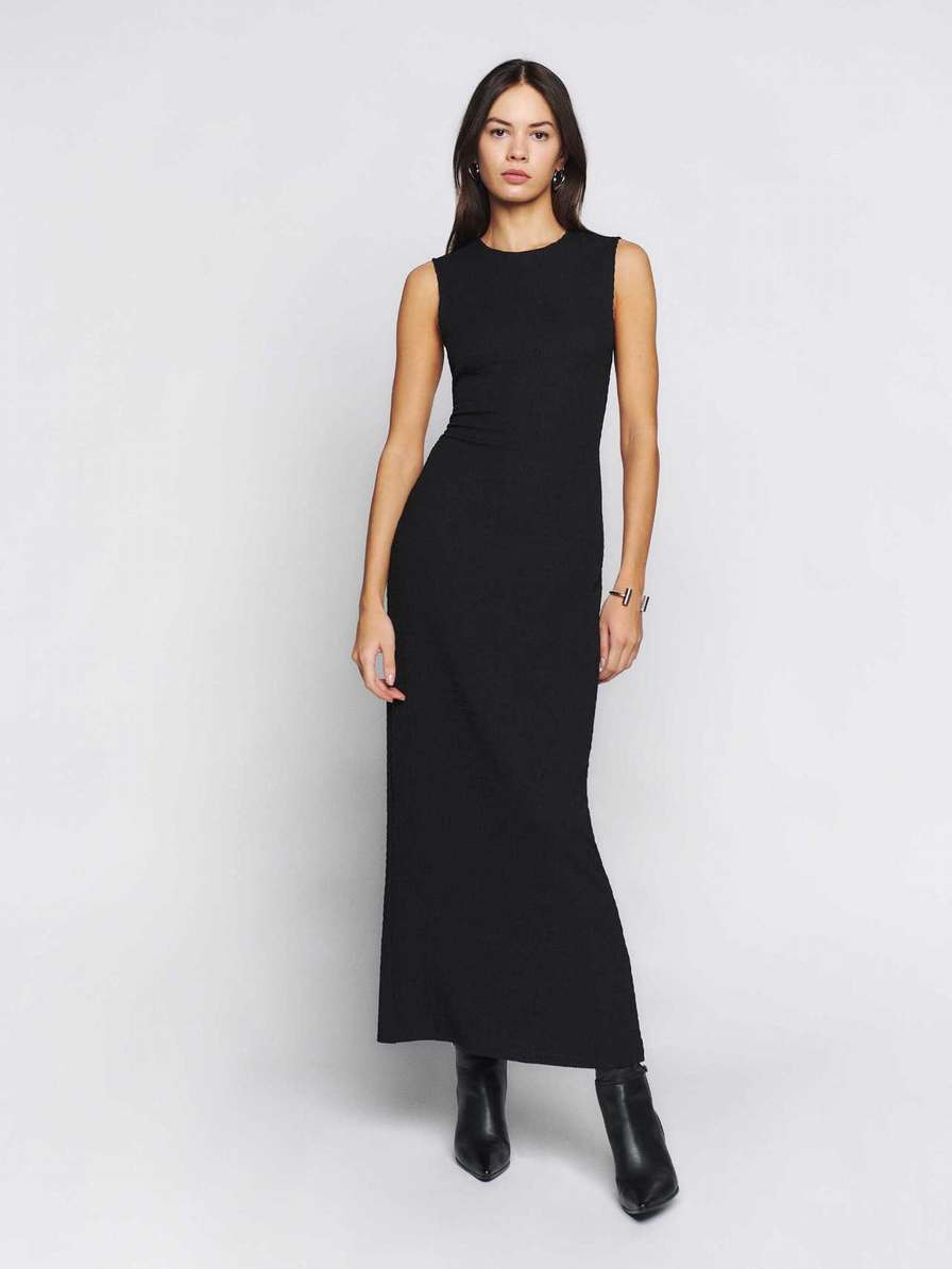 Women's Reformation Donora Knit Dress Black | USA-576120