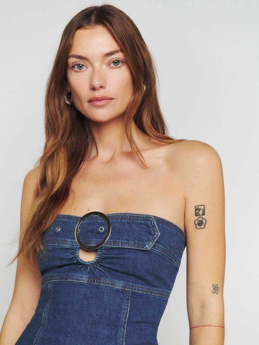 Women's Reformation Dori Denim Mini Dress Blue | USA-751386