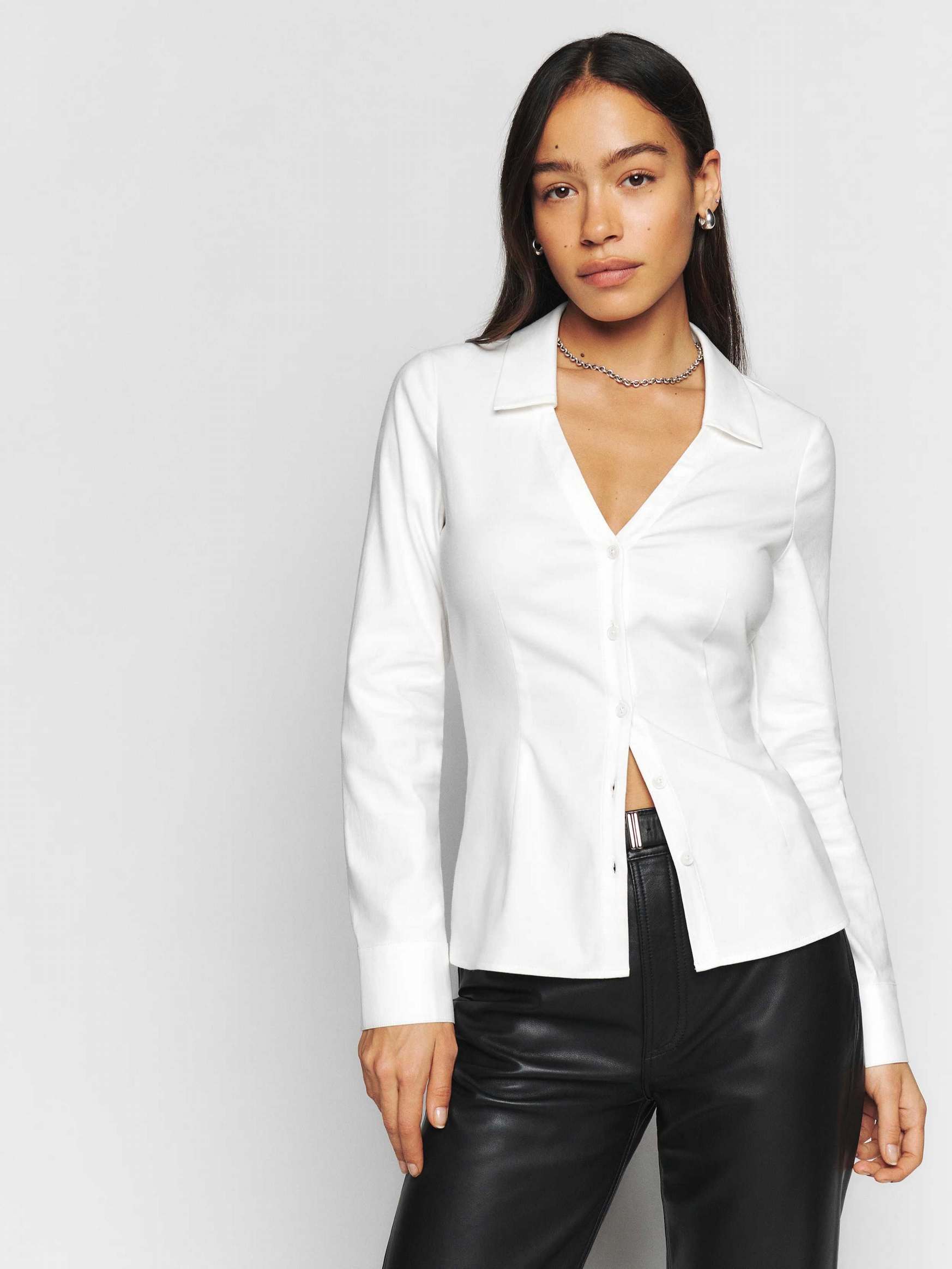 Women's Reformation Drew Shirts White | USA-765012