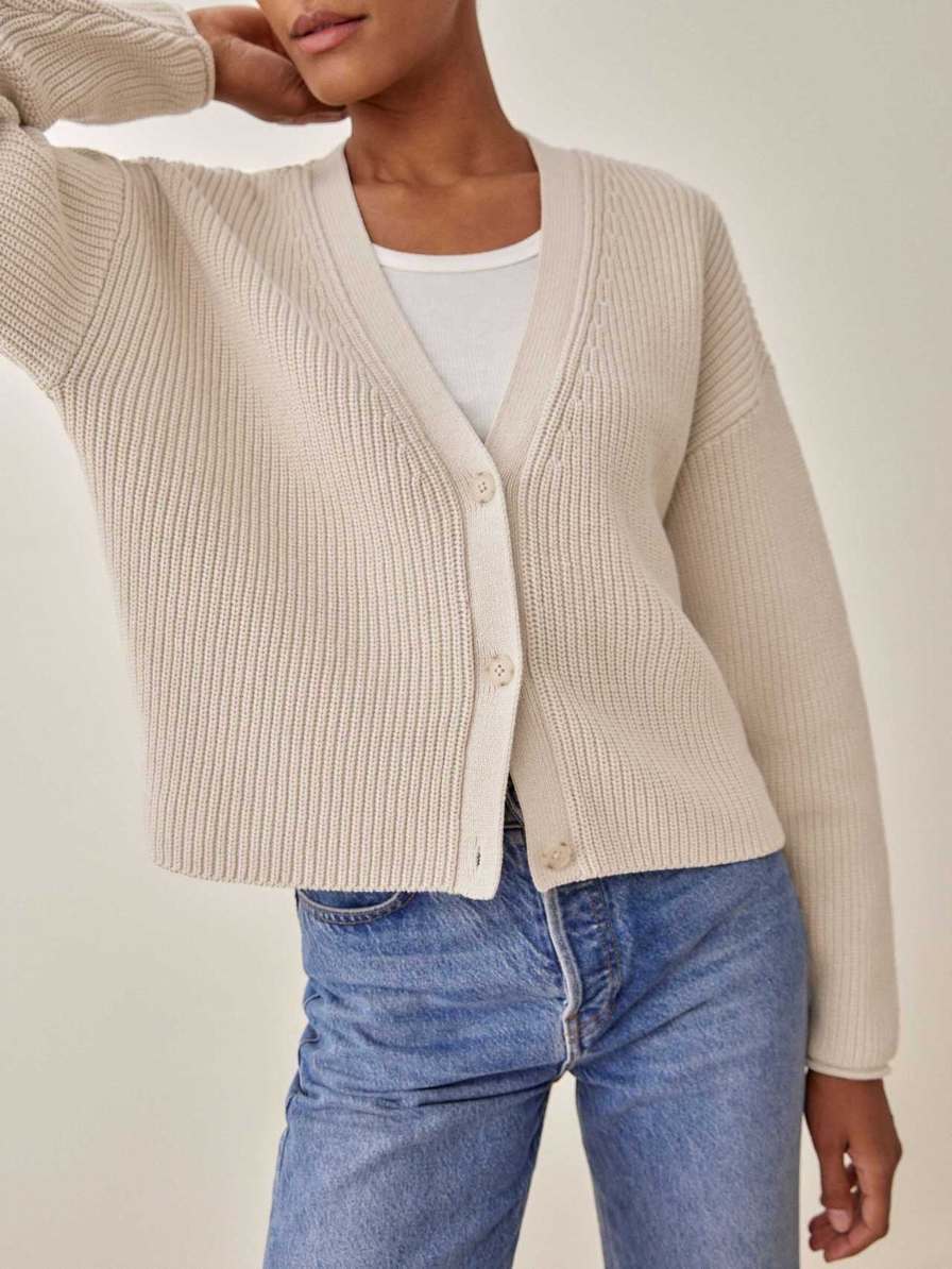 Women's Reformation Elke Cotton Cardigan Beige | USA-6815723