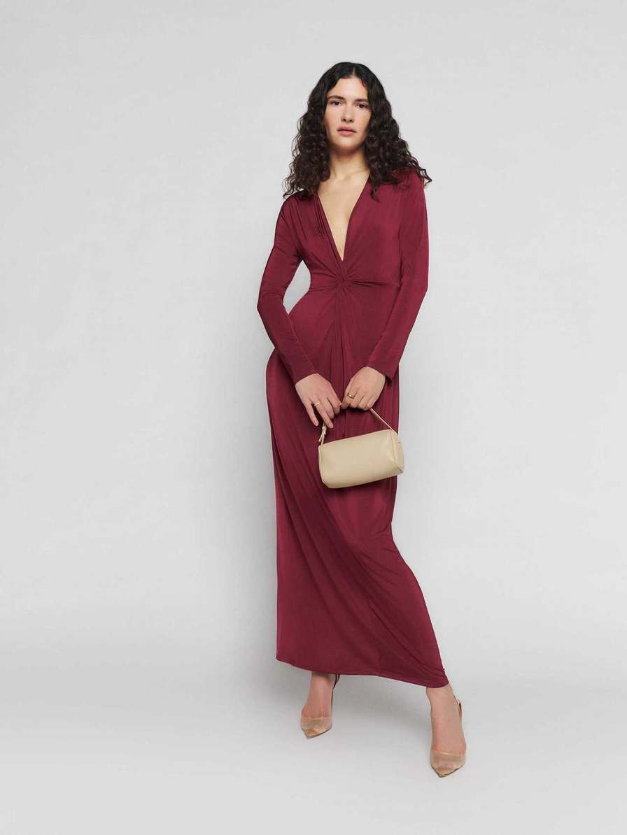 Women's Reformation Elverson Knit Dress Burgundy | USA-623401