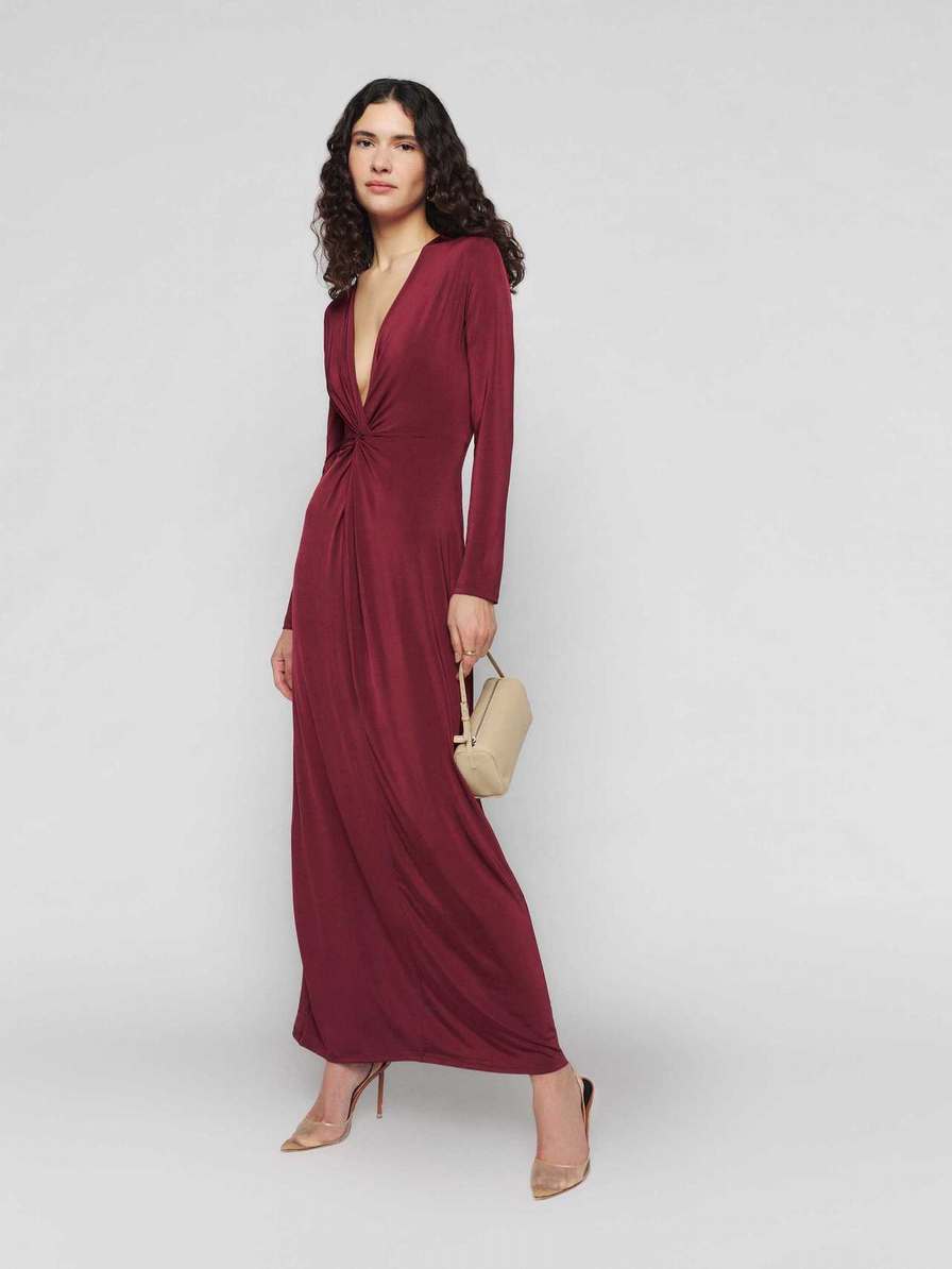 Women\'s Reformation Elverson Knit Dress Burgundy | USA-623401