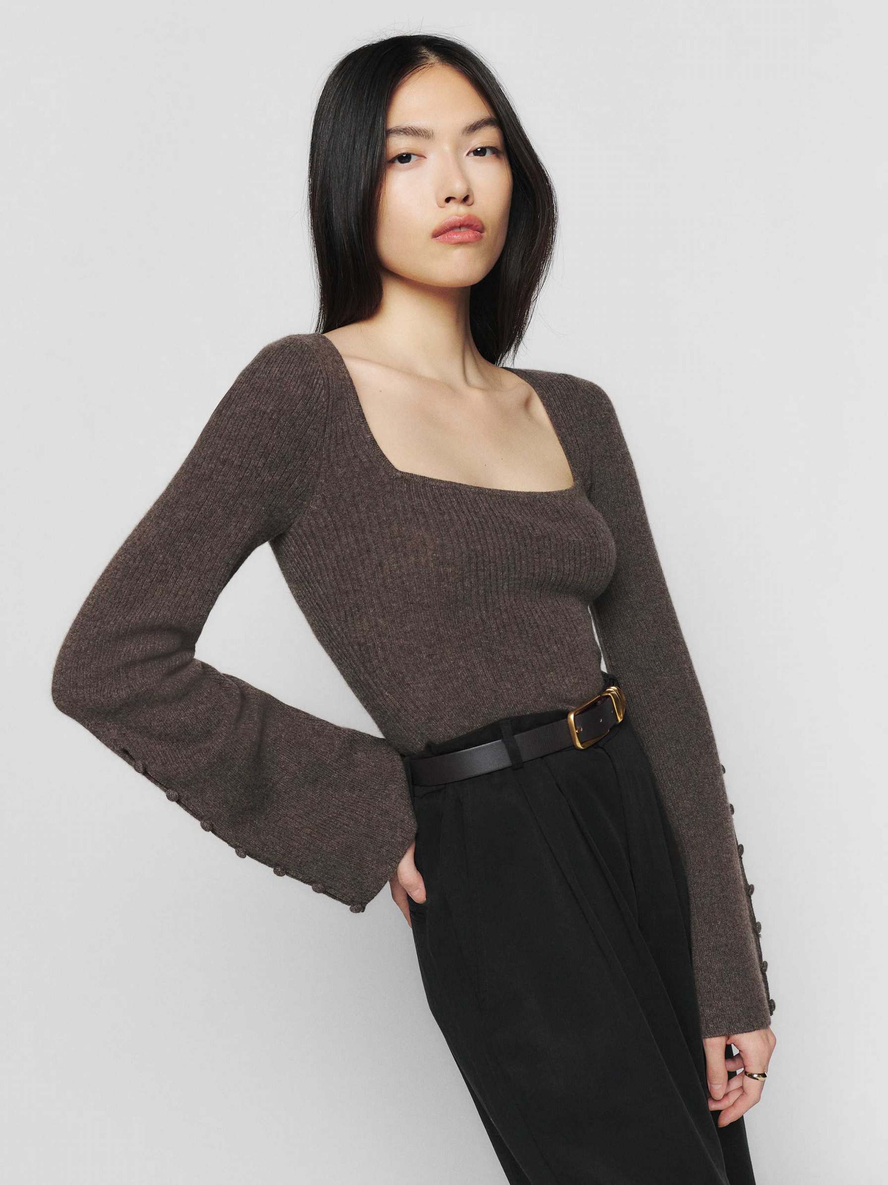 Women's Reformation Emanuele Cashmere Novelty Sweater Coffee | USA-503264