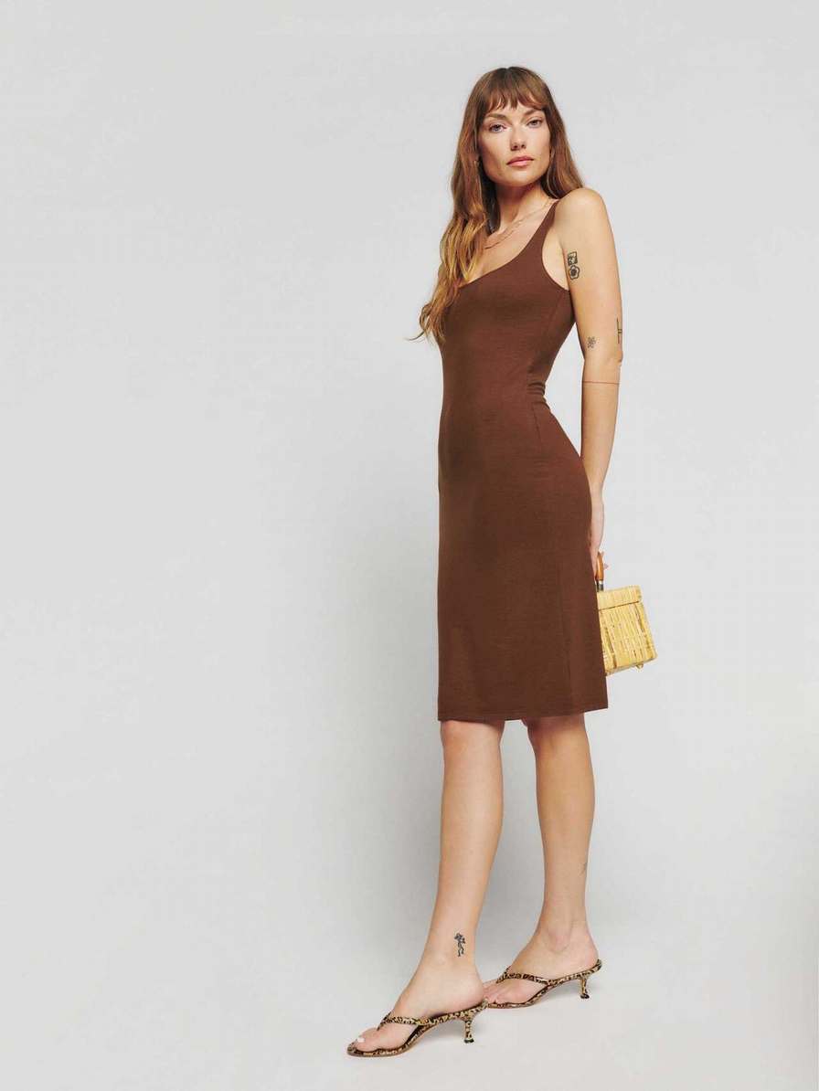 Women's Reformation Emiliana Knit Dress Brown | USA-2706514