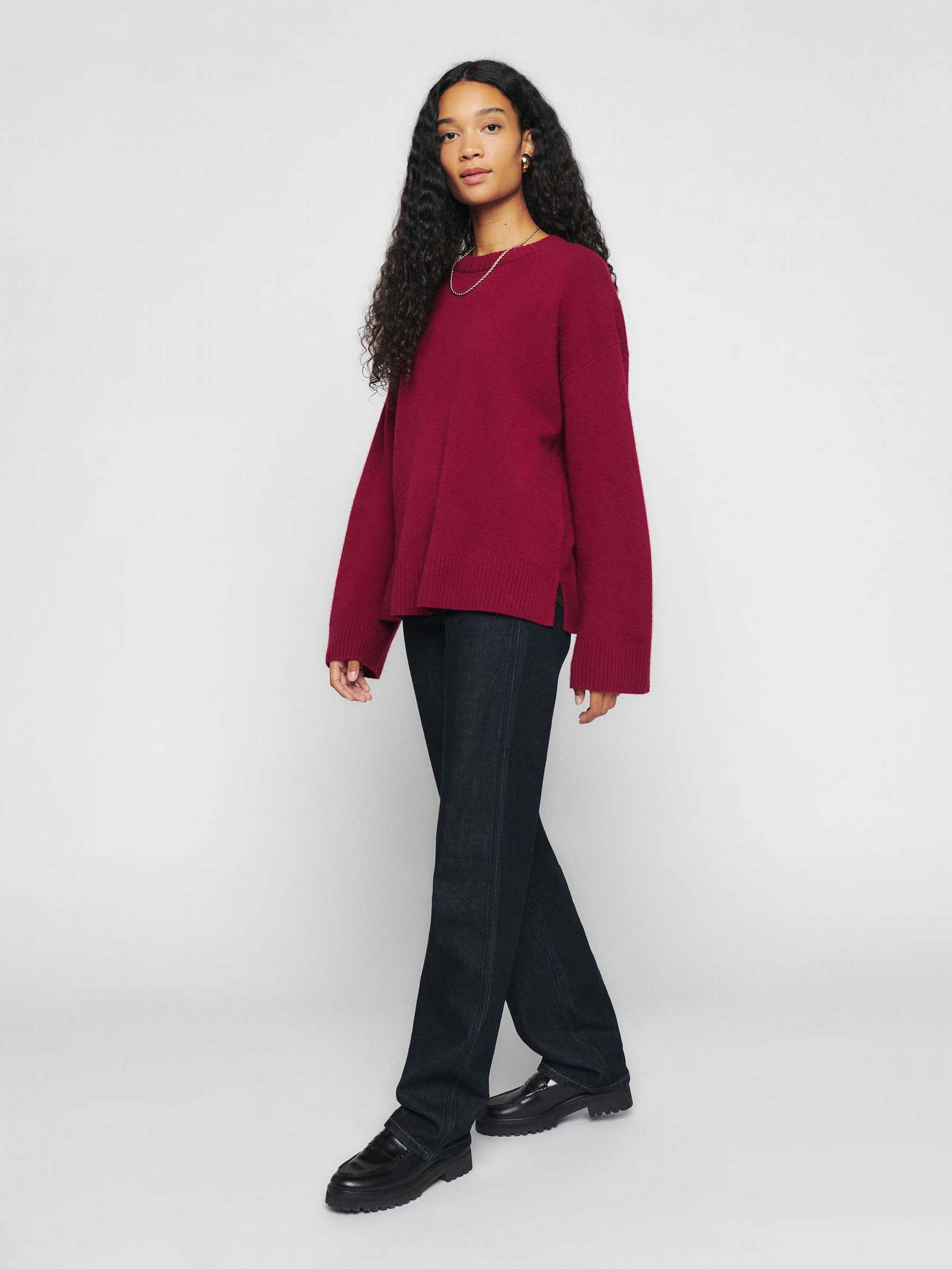 Women's Reformation Enda Regenerative Wool Sweater Dark Pink | USA-276384