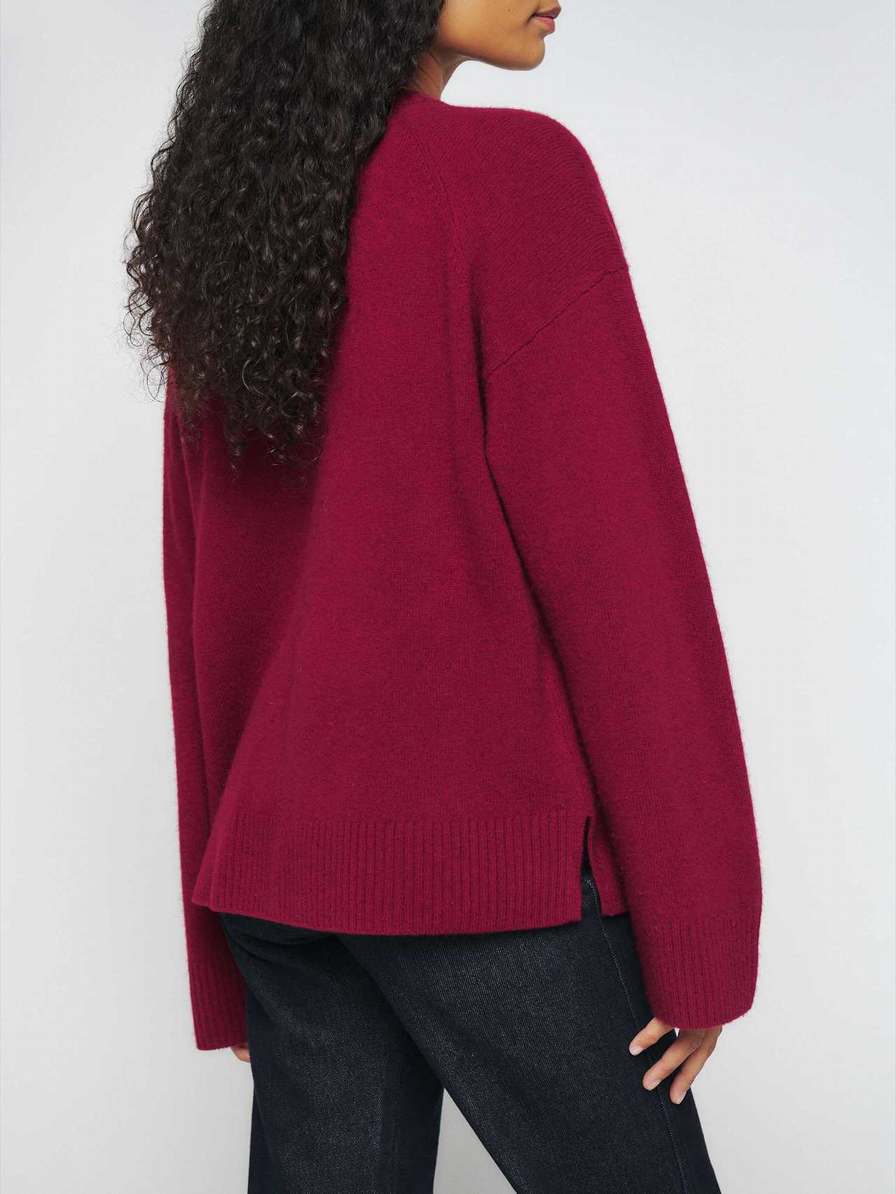 Women's Reformation Enda Regenerative Wool Sweater Dark Pink | USA-276384