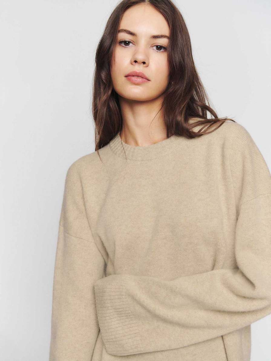 Women's Reformation Enda Regenerative Wool Sweater Beige | USA-8073165