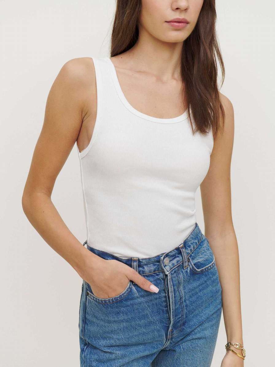 Women's Reformation Erina Knit Tanks White | USA-184207