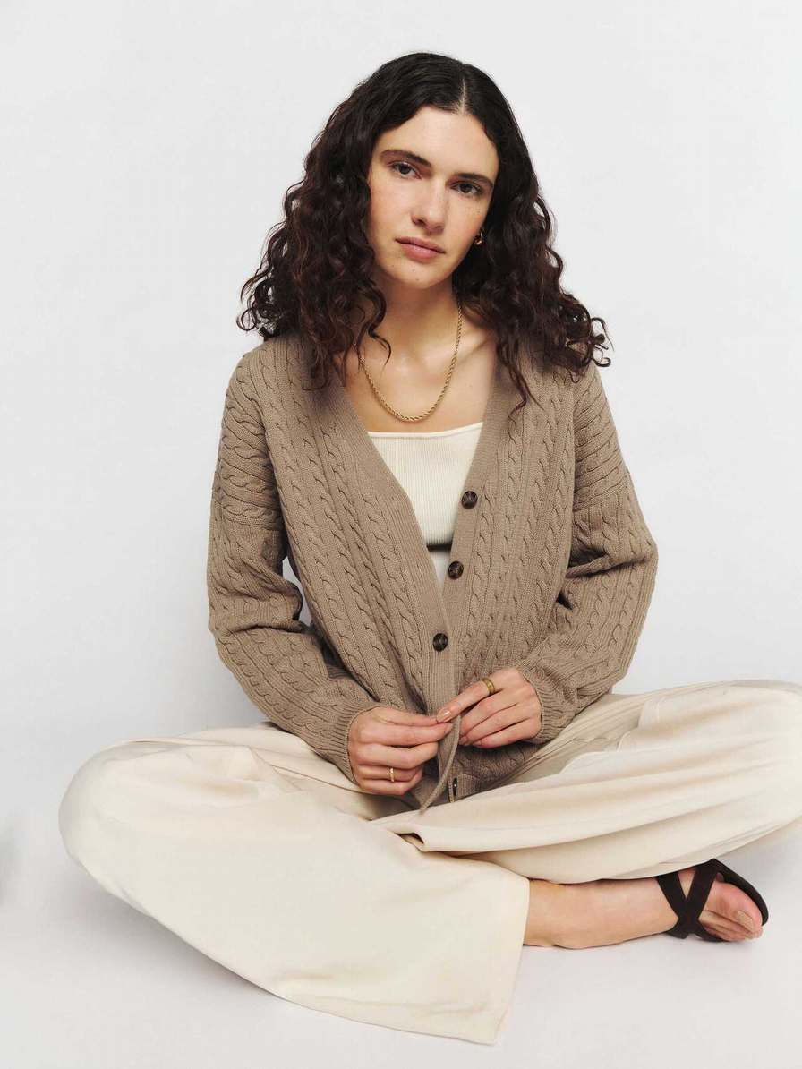 Women's Reformation Eros Cotton Cardigan Khaki | USA-0685732