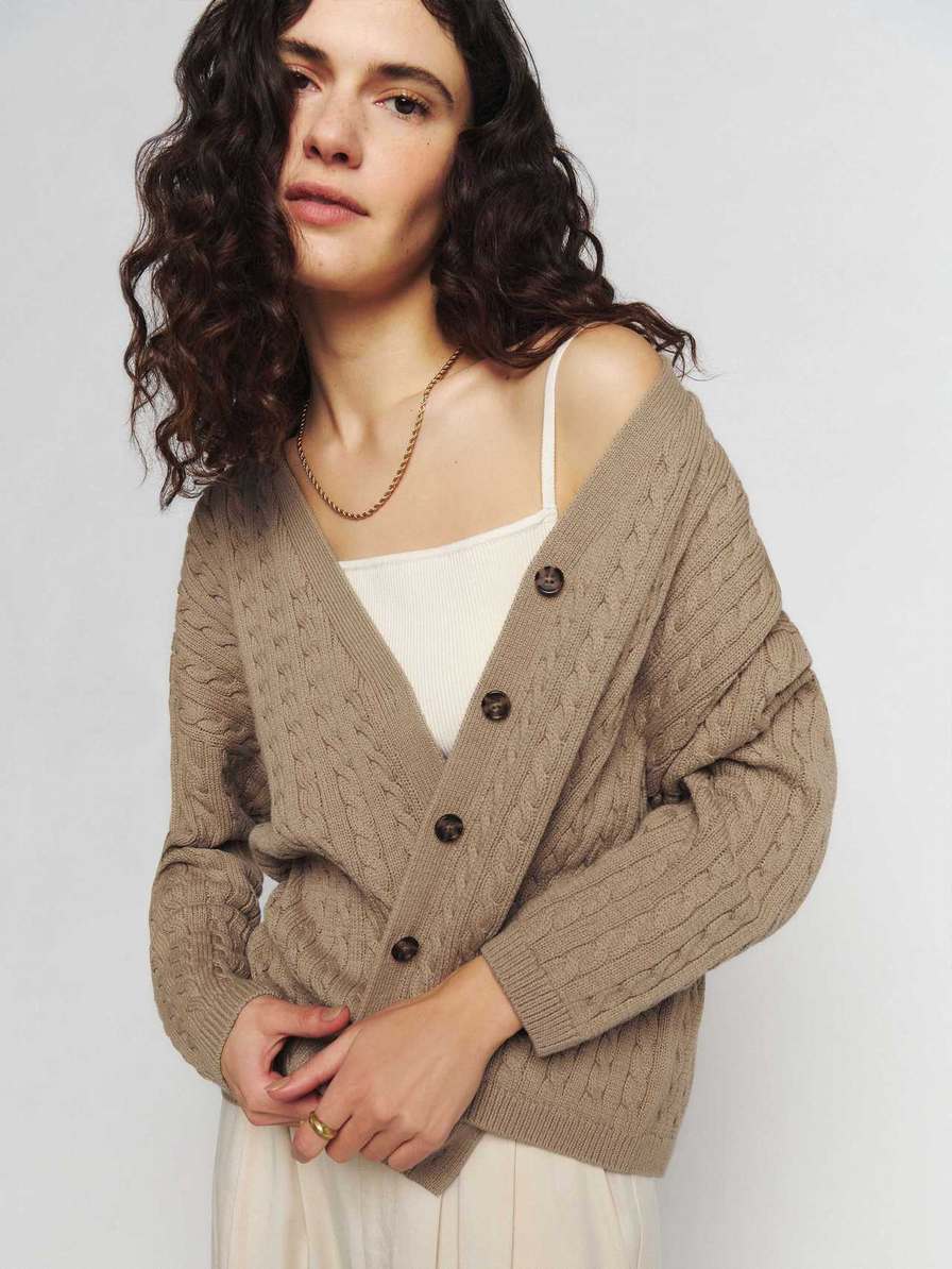 Women's Reformation Eros Cotton Cardigan Khaki | USA-0685732