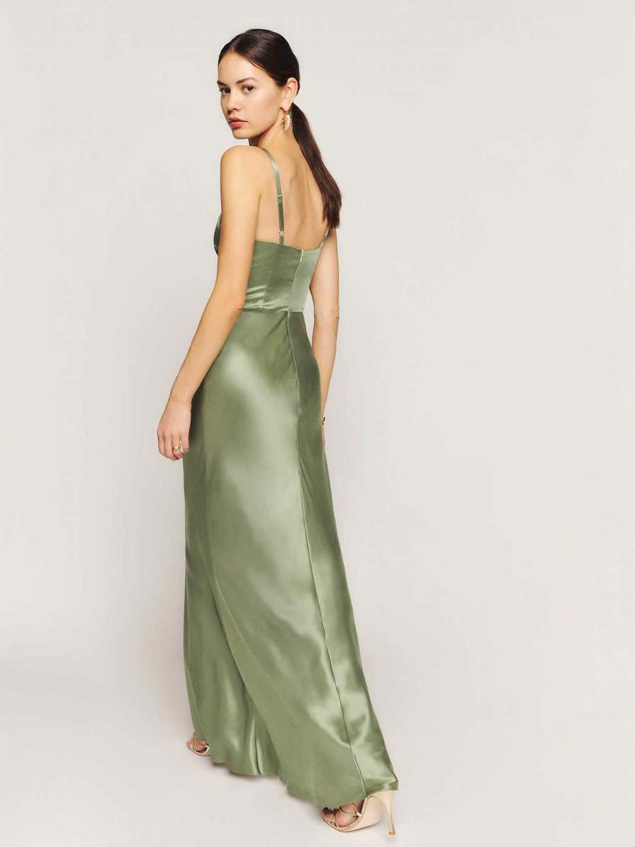 Women's Reformation Esa Silk Dress Dark Green | USA-726354