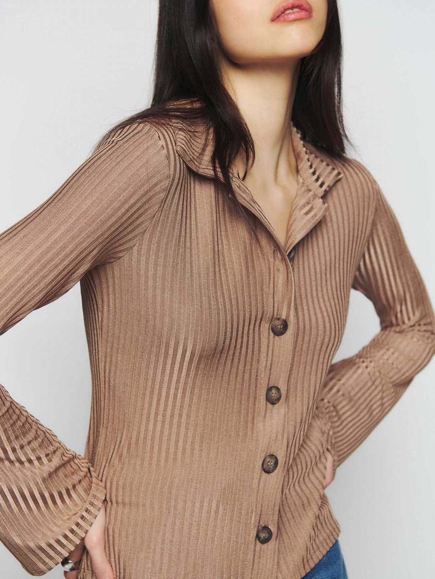 Women's Reformation Esmeray Knit Tops Brown | USA-810254