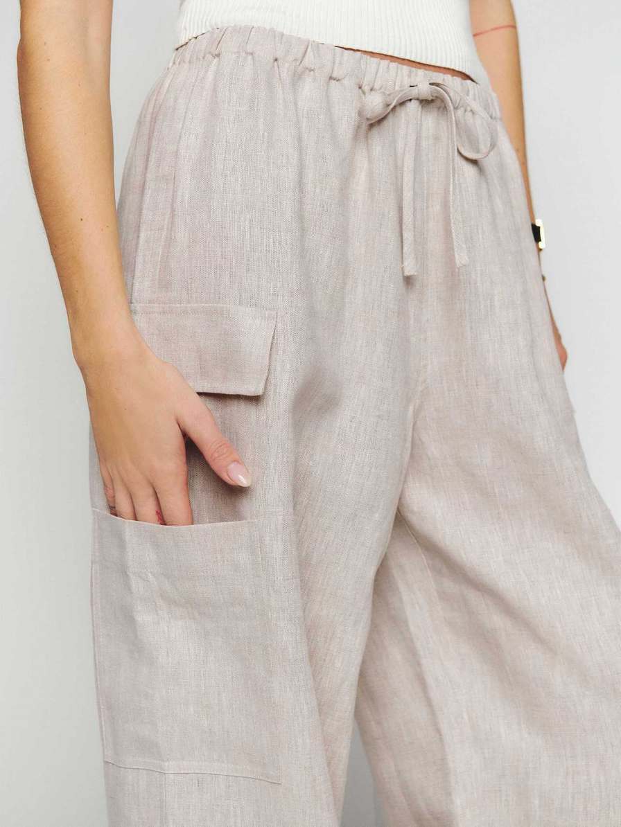 Women's Reformation Ethan Linen Pants Beige | USA-3482170