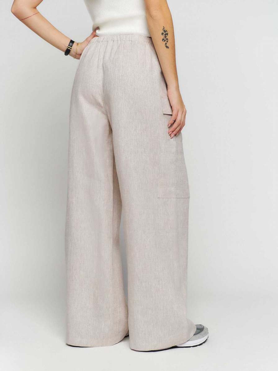 Women's Reformation Ethan Linen Pants Beige | USA-3482170