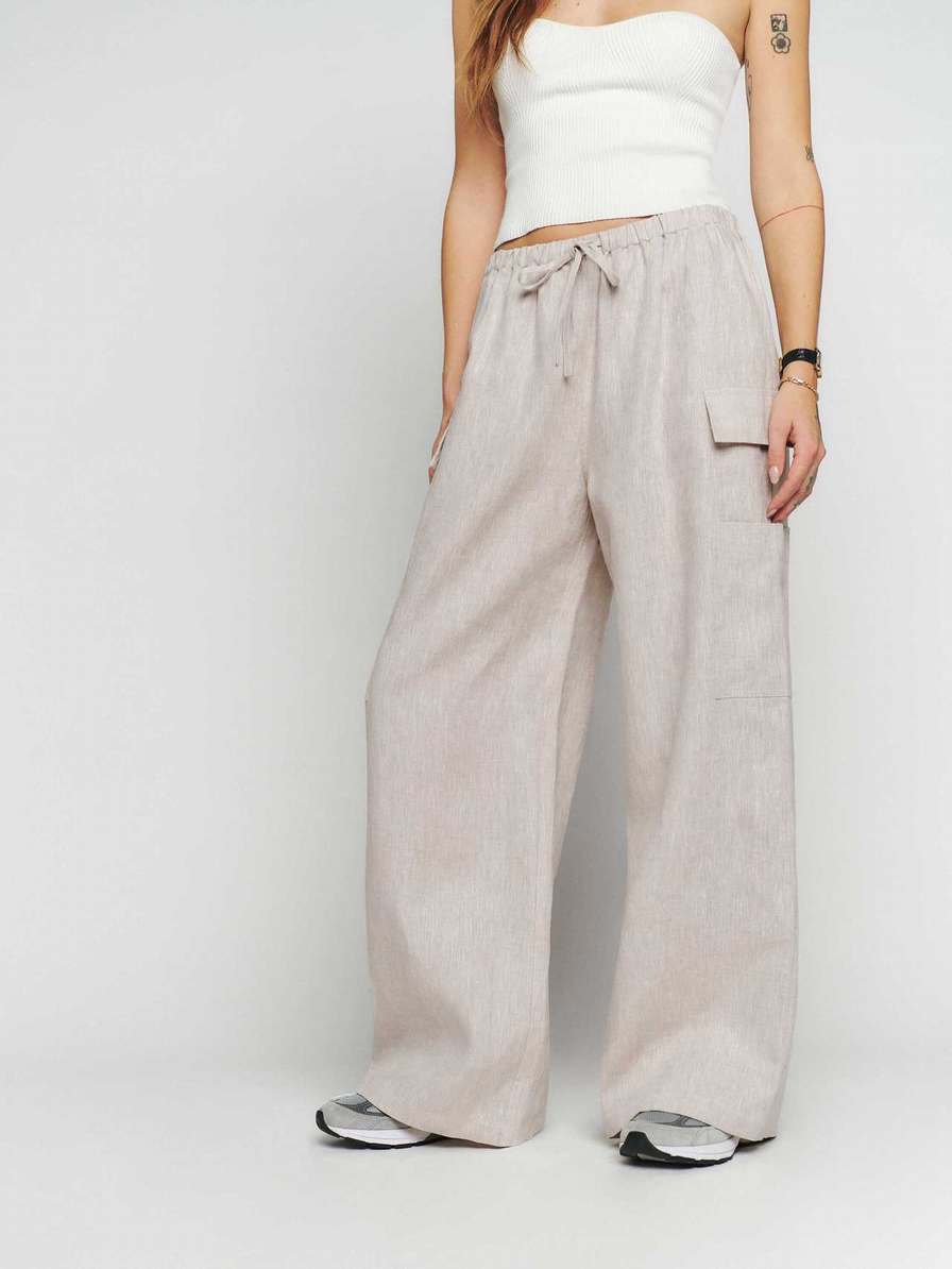 Women's Reformation Ethan Linen Pants Beige | USA-3482170