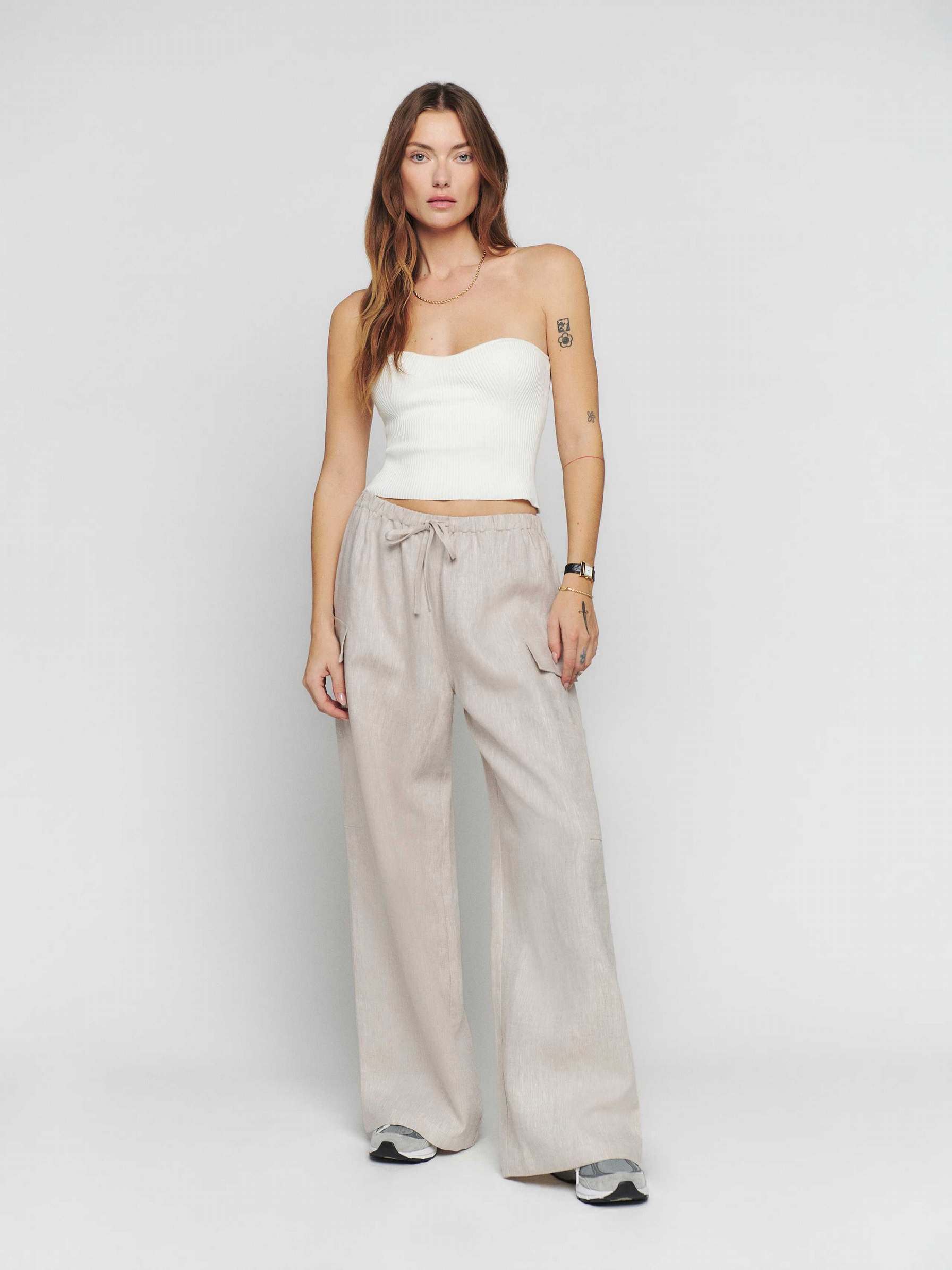 Women\'s Reformation Ethan Linen Pants Beige | USA-3482170