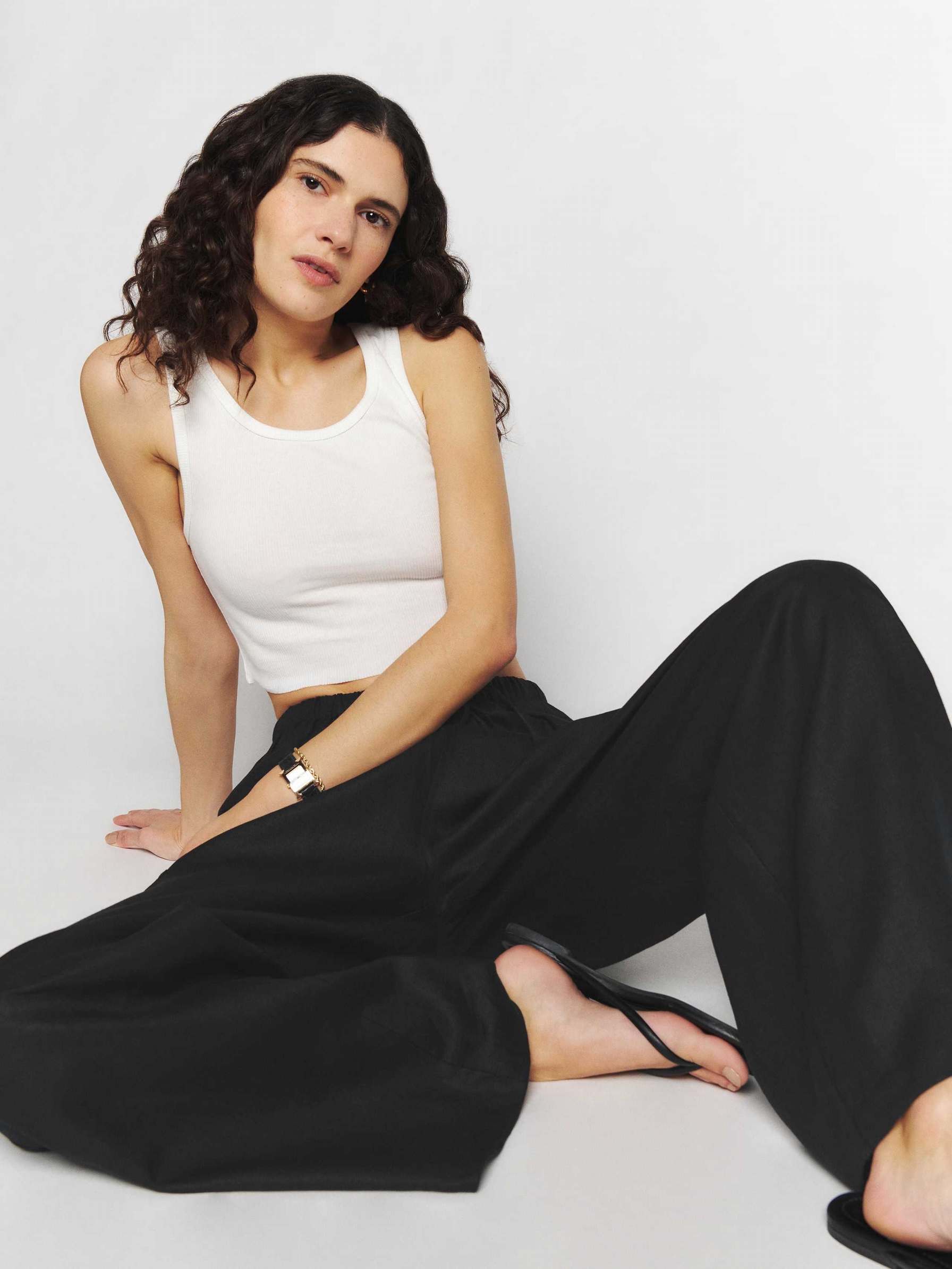 Women's Reformation Ethan Linen Pants Black | USA-630851