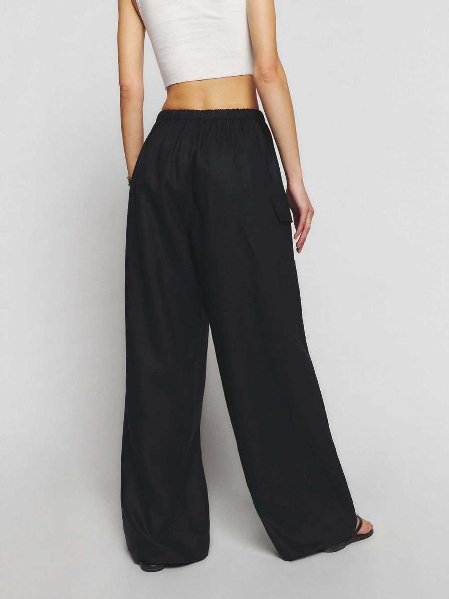 Women's Reformation Ethan Linen Pants Black | USA-630851