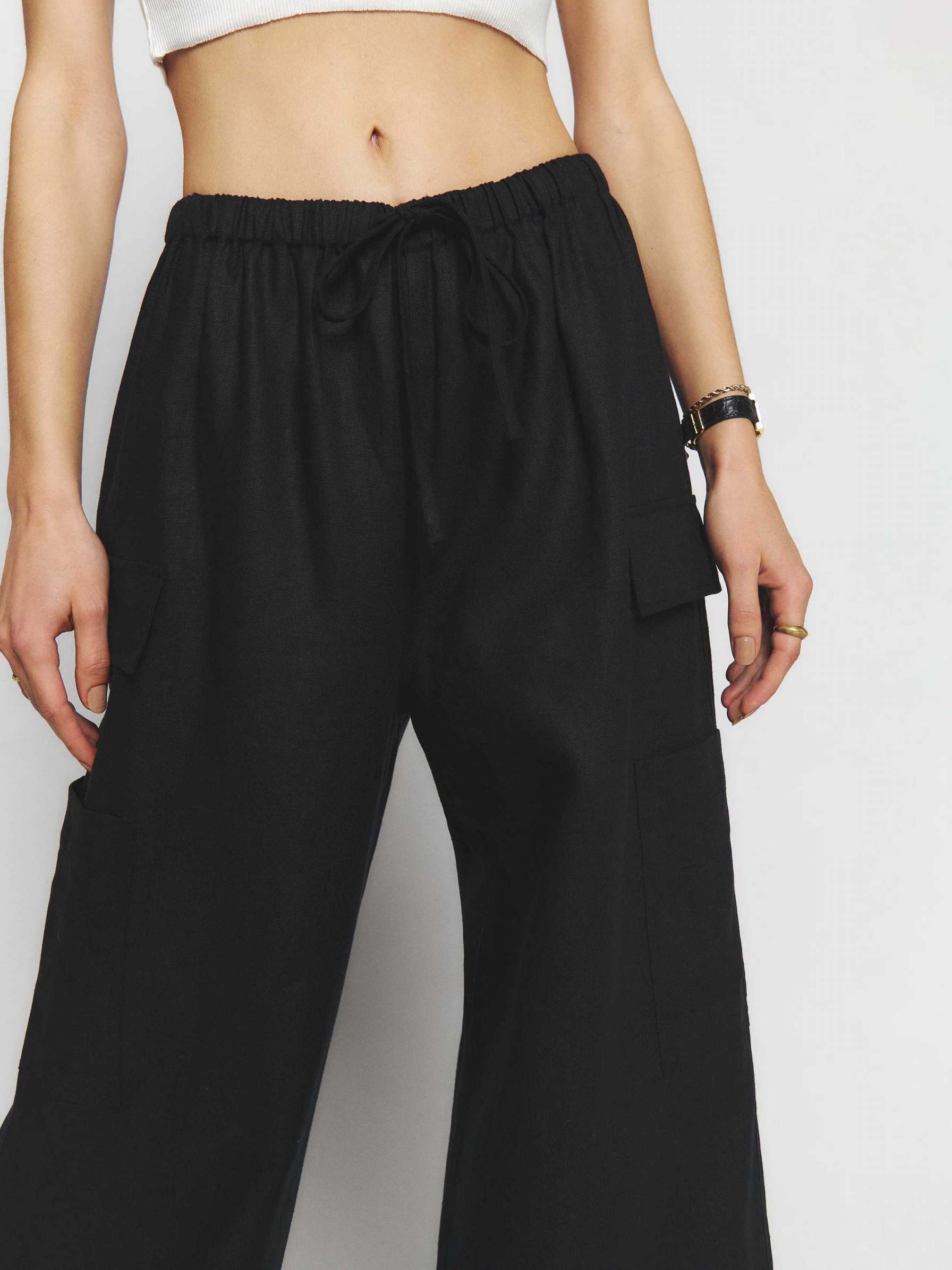 Women's Reformation Ethan Linen Pants Black | USA-630851