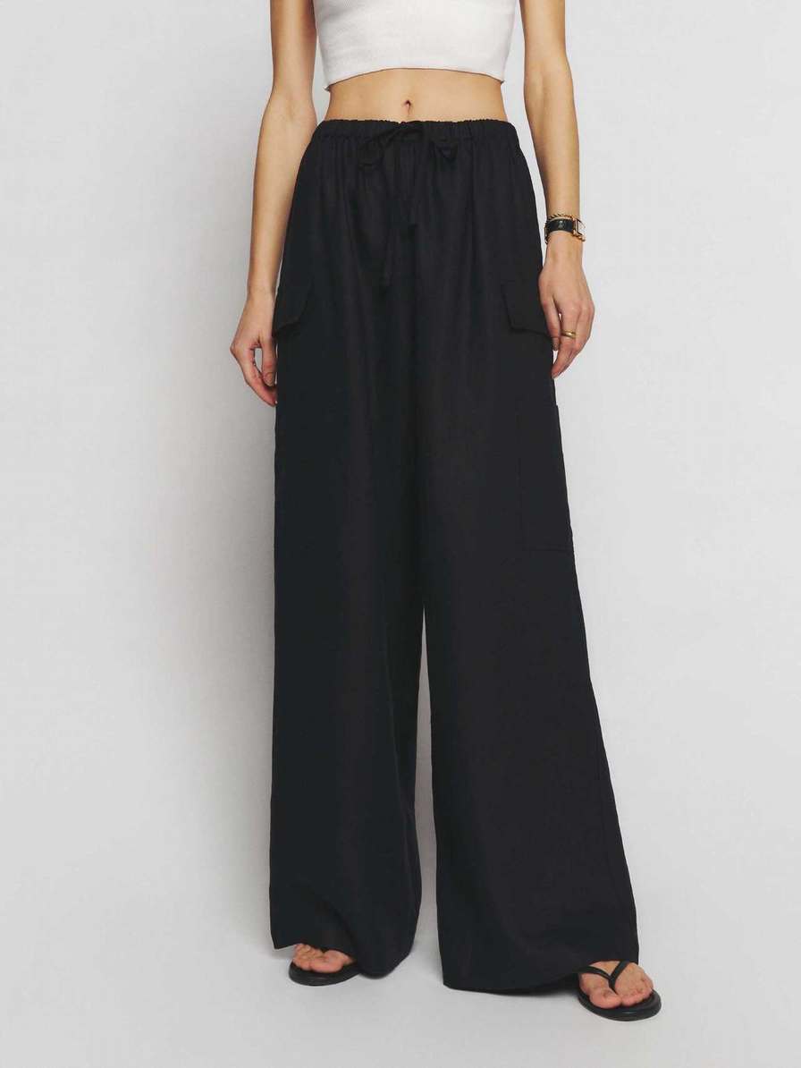 Women's Reformation Ethan Linen Pants Black | USA-630851