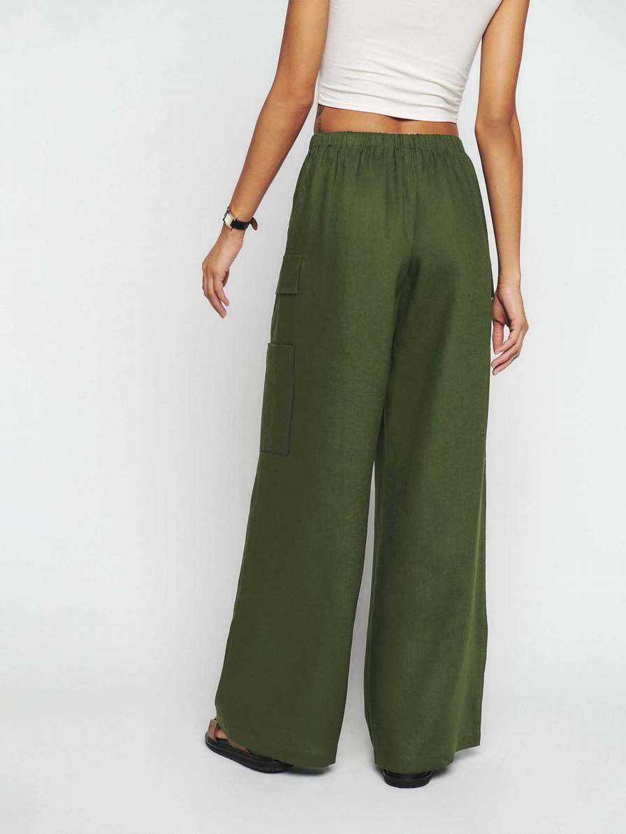 Women's Reformation Ethan Linen Pants Dark Green | USA-483102