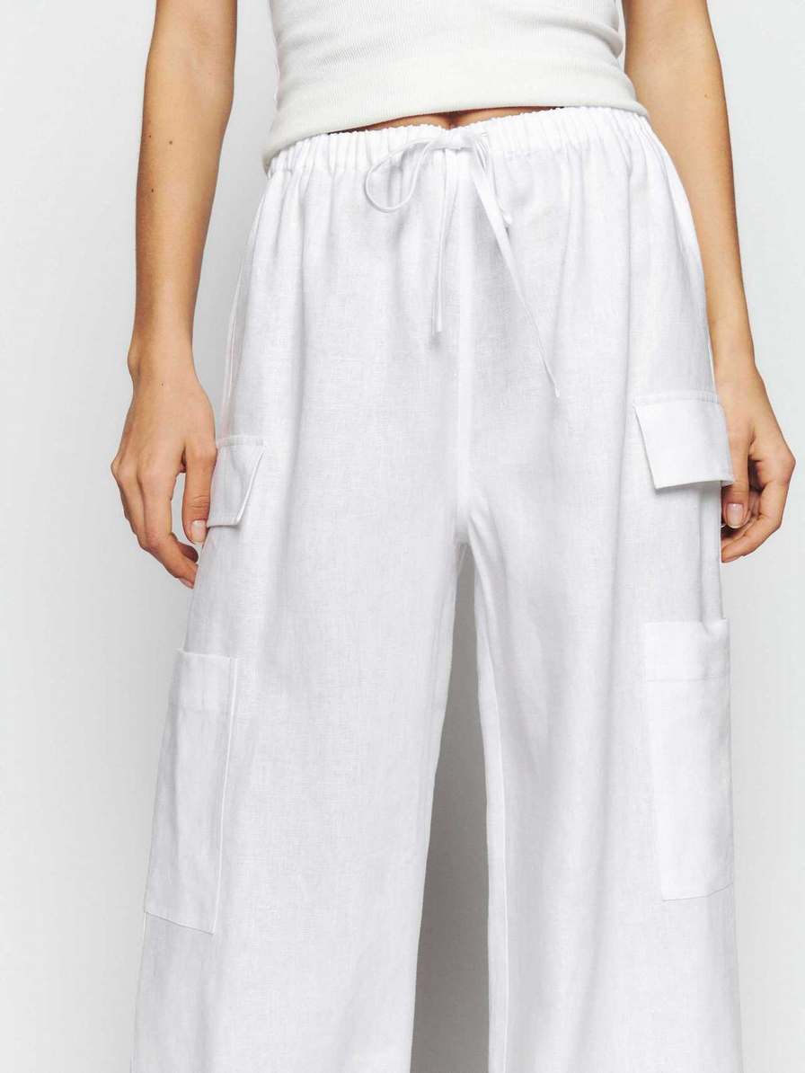 Women's Reformation Ethan Linen Pants White | USA-572614