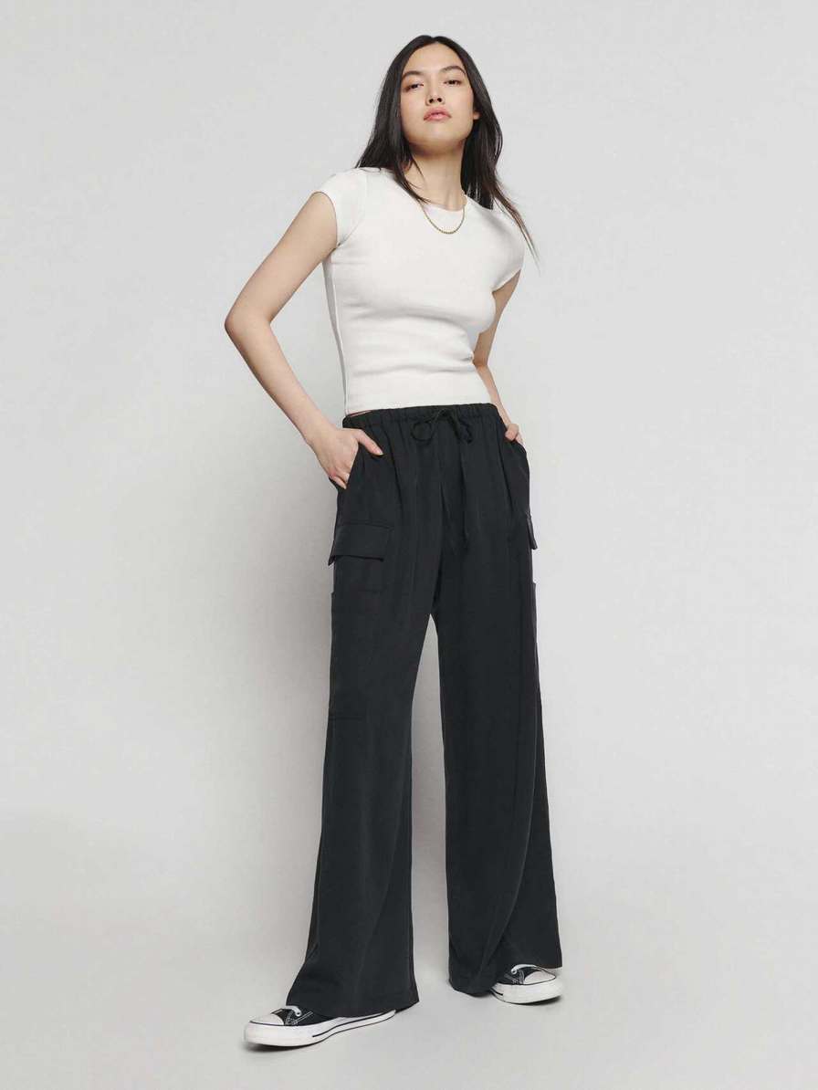 Women's Reformation Ethan Twill Pants Black | USA-752830