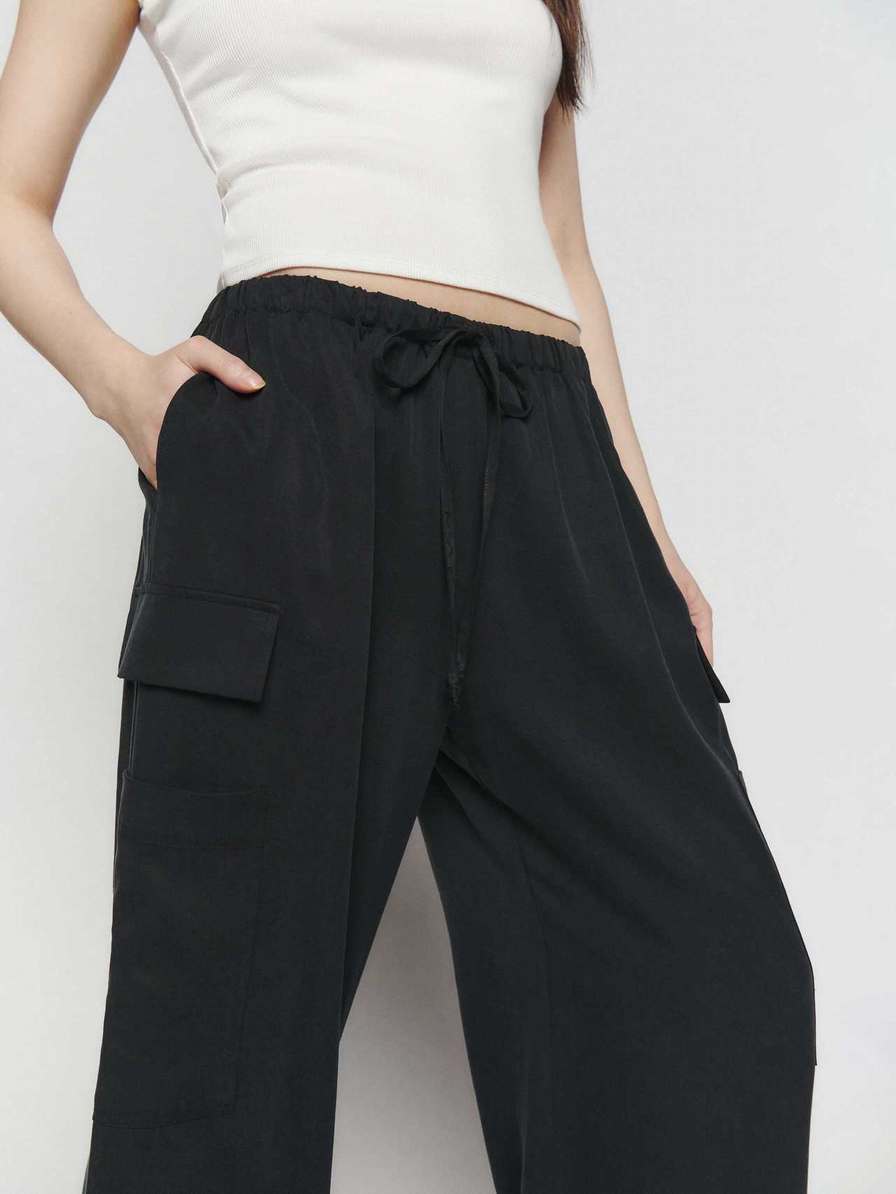 Women's Reformation Ethan Twill Pants Black | USA-752830