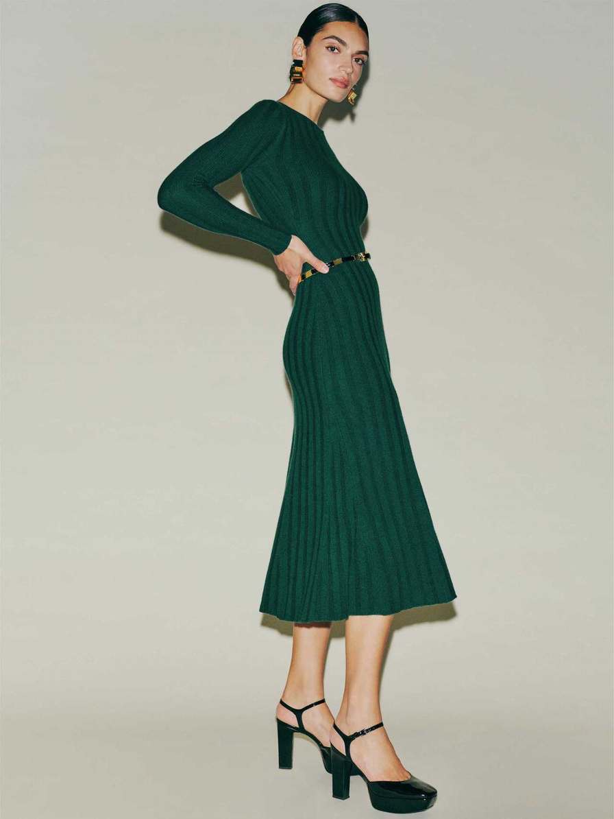 Women's Reformation Evan Cashmere Dress Deep Green | USA-801654